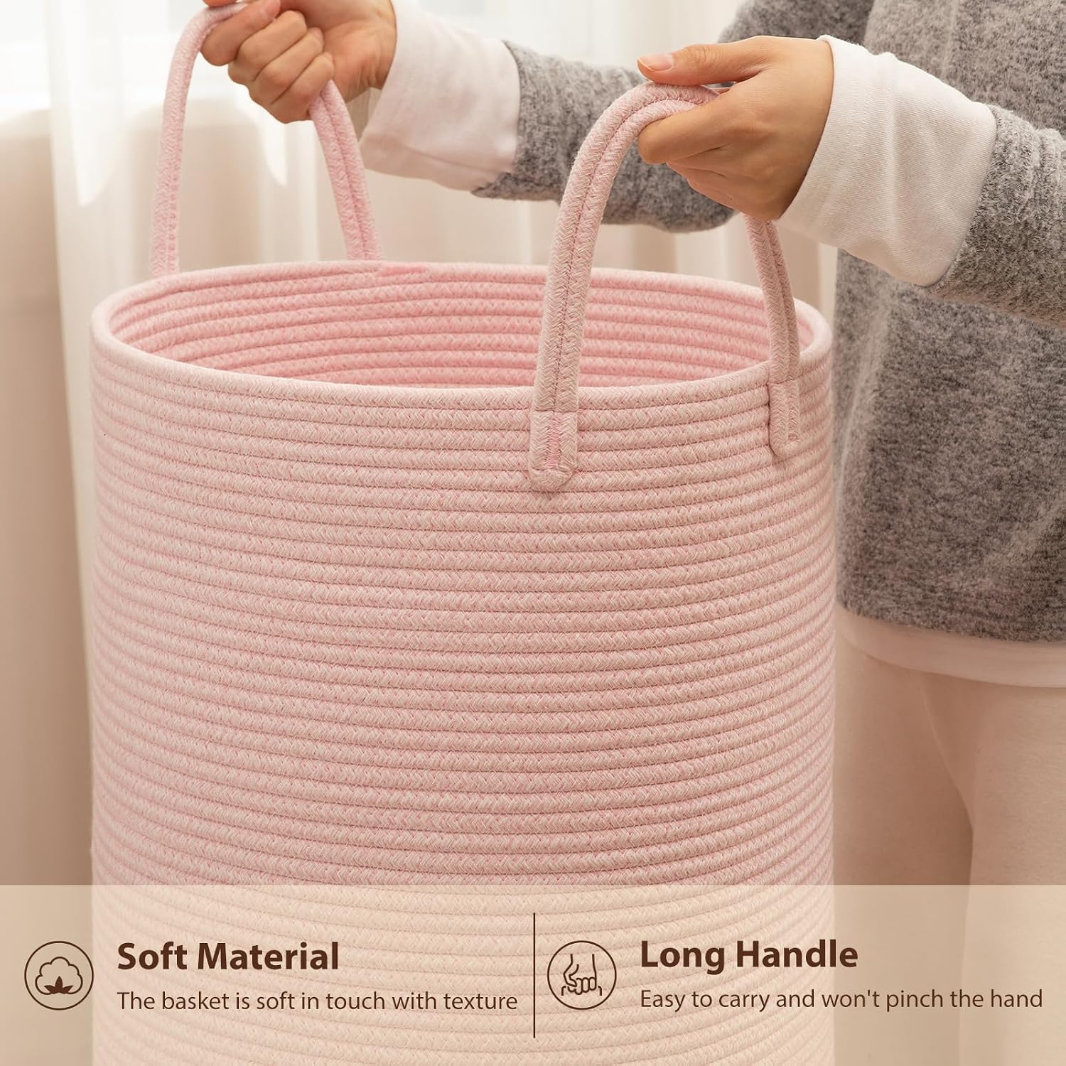 Thumbnail 5 de OIAHOMY HSOBK0003601 80L Cotton Rope Laundry Hamper, Pink