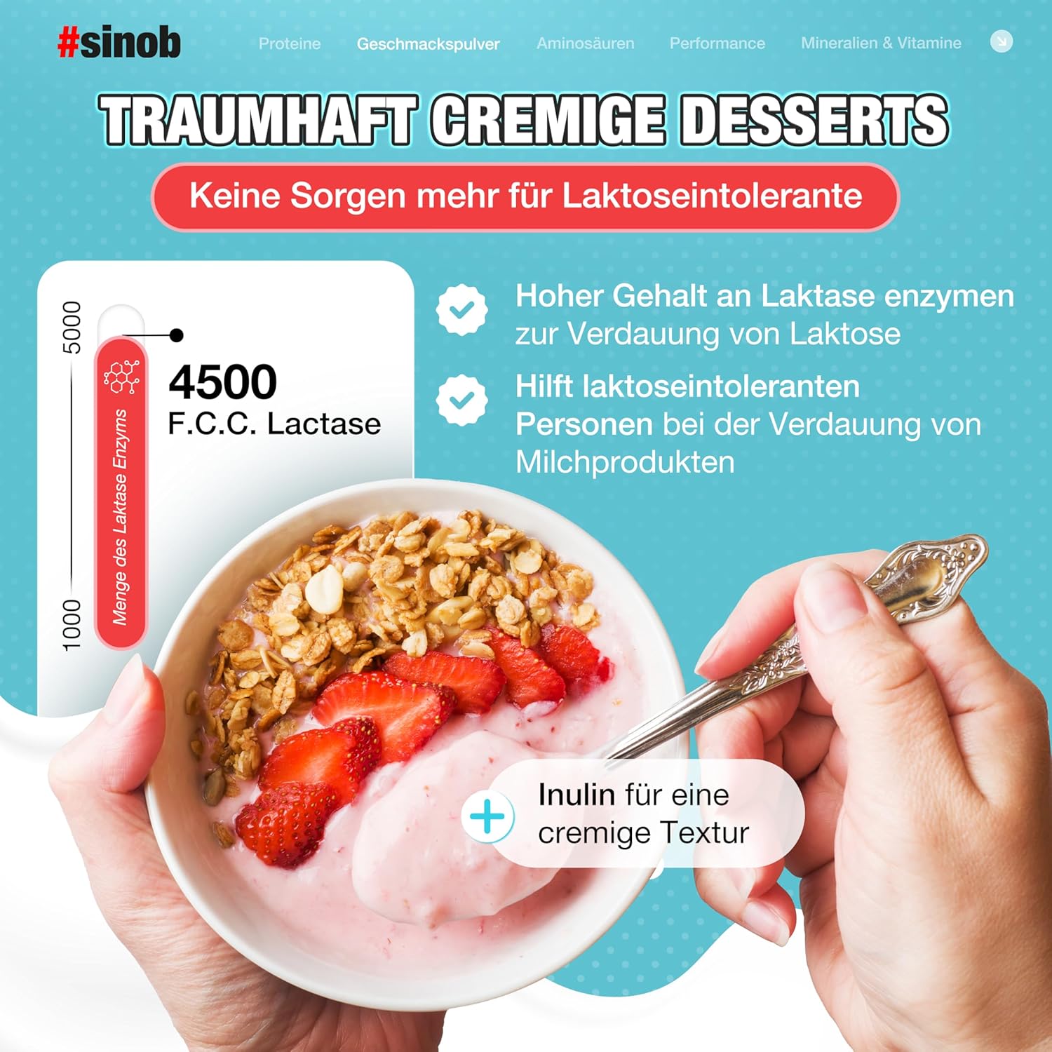 Detalle 2 de sinob Flasty Geschmackspulver Vanille – kalorienarm, glutenfrei und vegan
