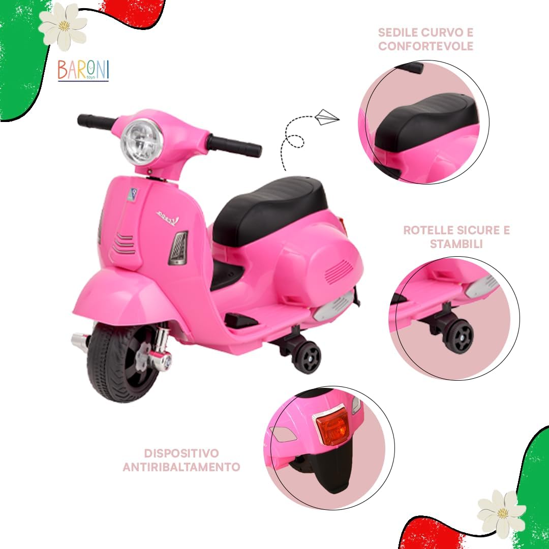 Detalle de Baroni Toys Vespa elettrica 3 km/h rosa