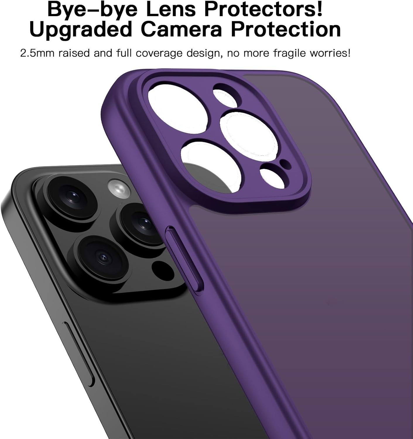 Thumbnail 2 de ORDA Schutzhülle für iPhone 13 Pro (6,1 Zoll) – stoßfest mit Kameraschutz und matter, durchscheinender Rückseite (dunkelviolett)