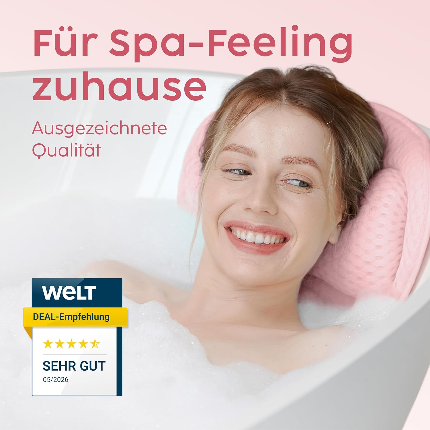 Detalle 2 de Vesta+ Badewannenkissen Rosa L mit Saugnäpfen – Nackenkissen für die Badewanne, Testsieger-Option