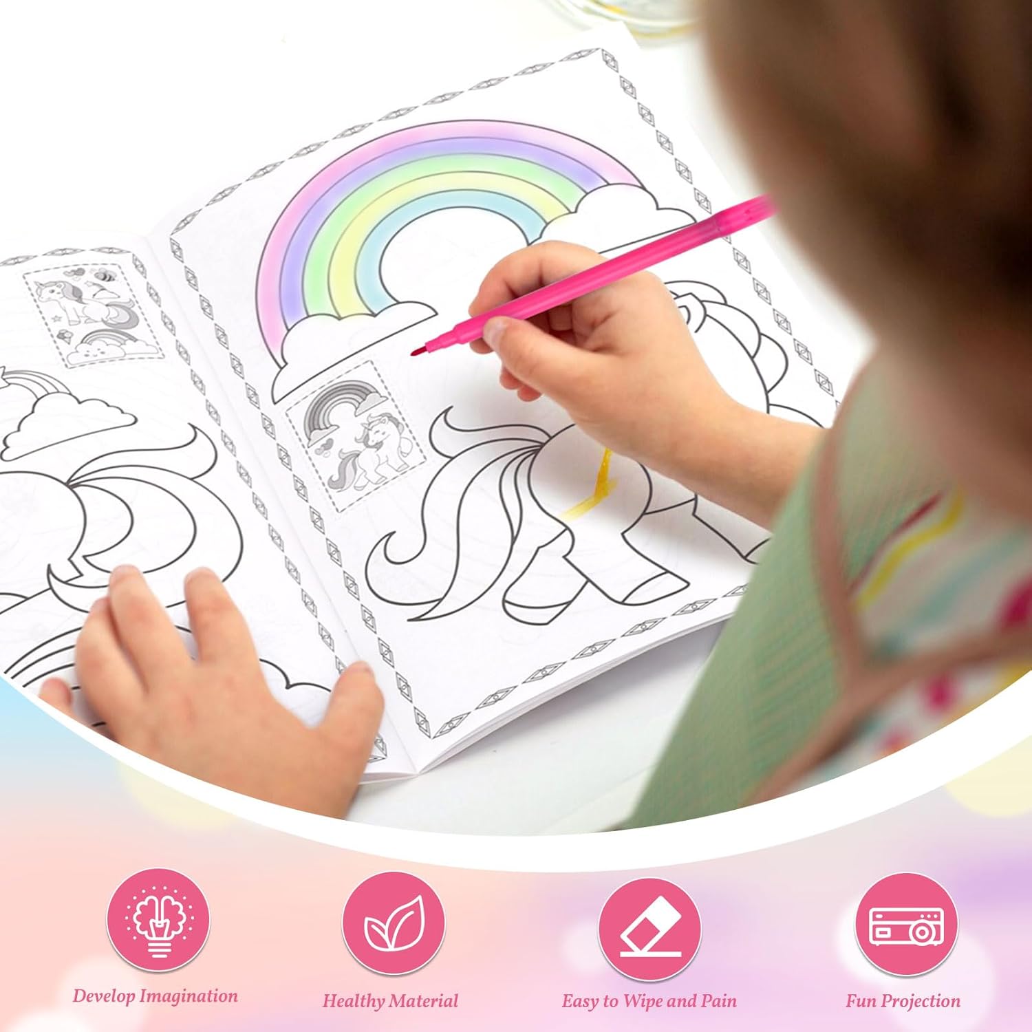 Thumbnail 5 de Konijiwa Jouet Fille Projecteur de dessin enfant avec 72 motifs, crayons, ciseaux licorne et livres