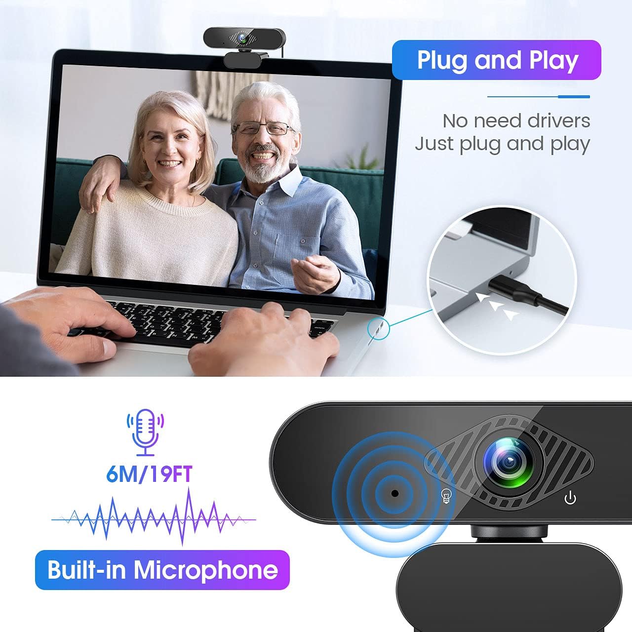 Detalle de Dancial Webcam 1080p con microfono