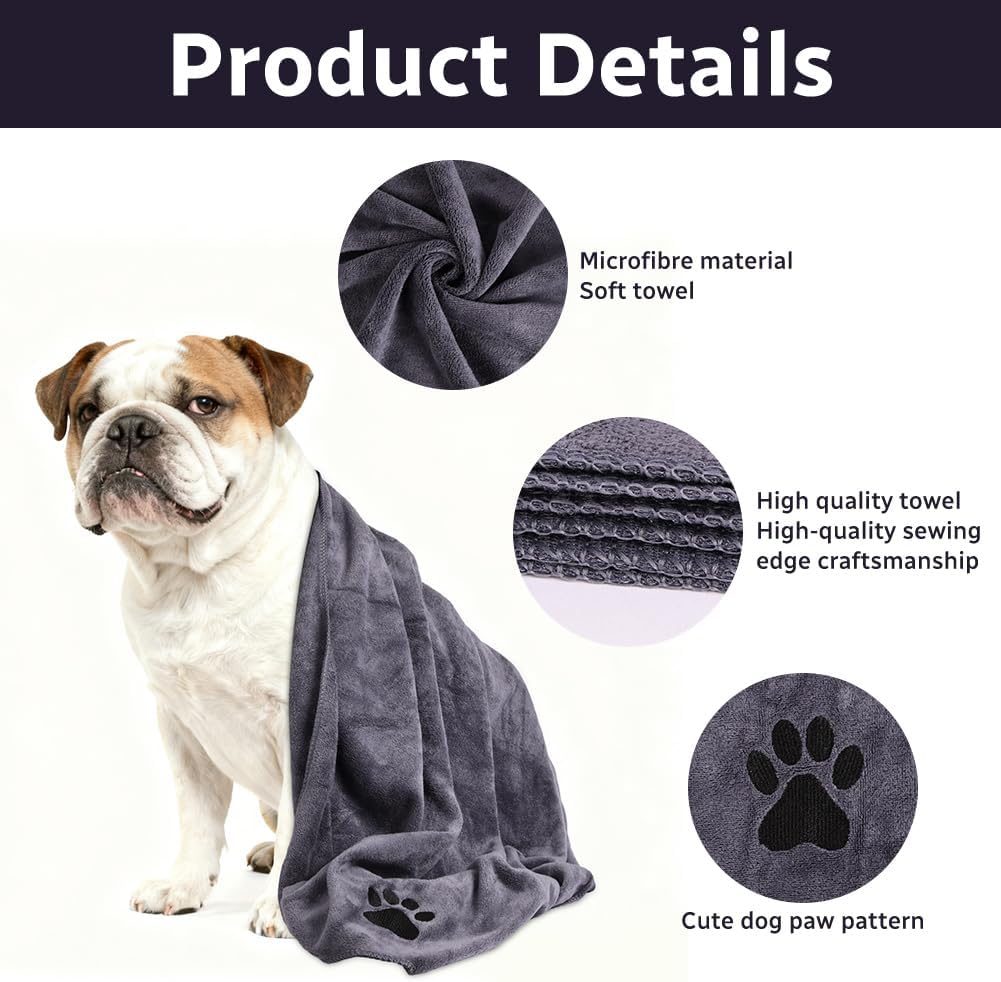 Detalle de Adiwo 2 Serviette pour Chien Extra Absorbante 100x50 cm – Microfibre Douce et Grand Modèle