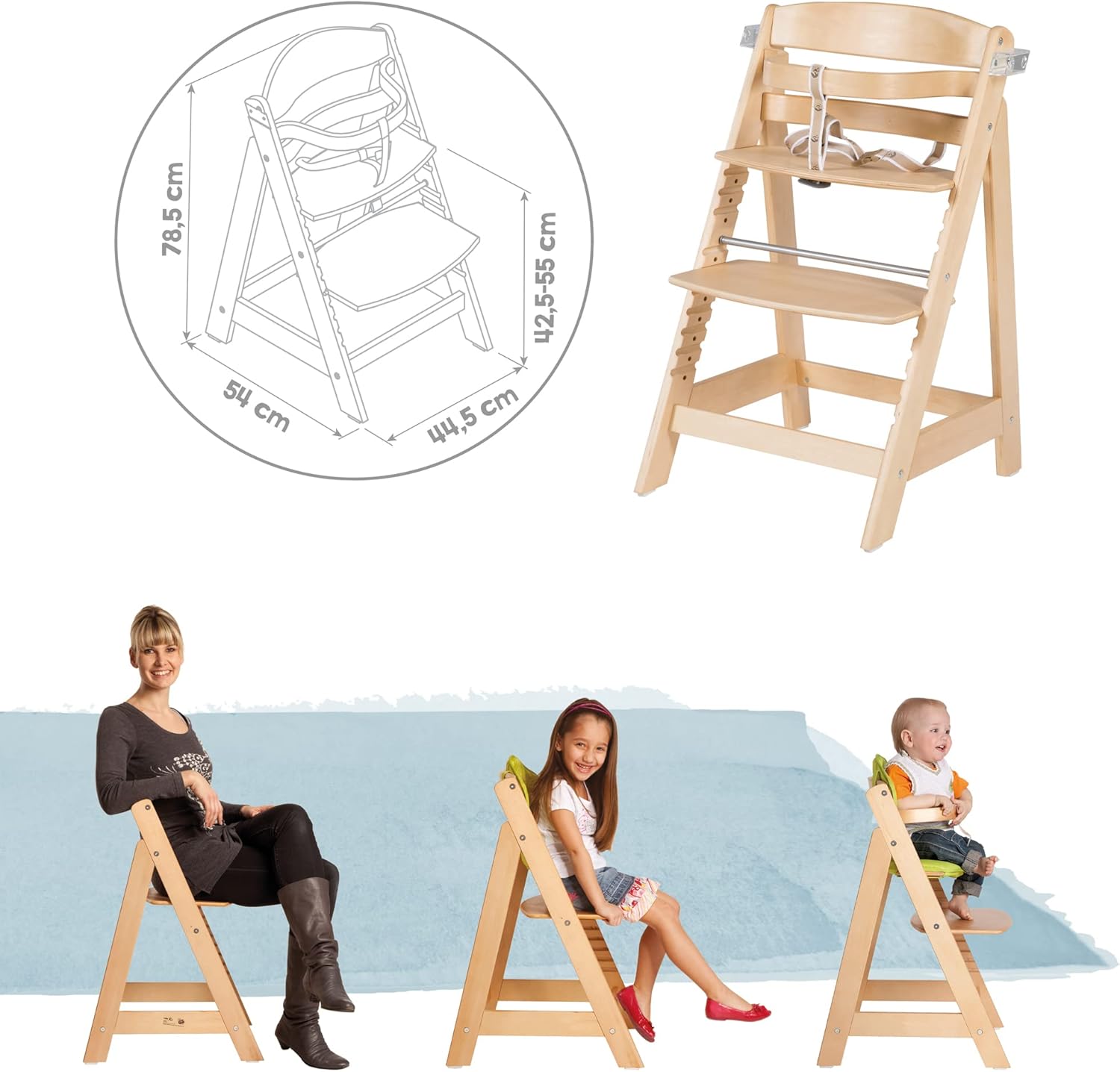 Detalle 2 de Roba Chaise Haute Évolutive en Bois Sit Up Fun + Plateau Détachable – Hauteur Réglable, Naturel