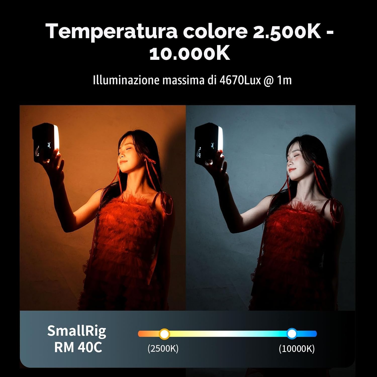Detalle de SmallRig RM 40C: Mini Luce LED RGB Portatile per Video e Foto, con Display LCD e Diffusore Magnetico