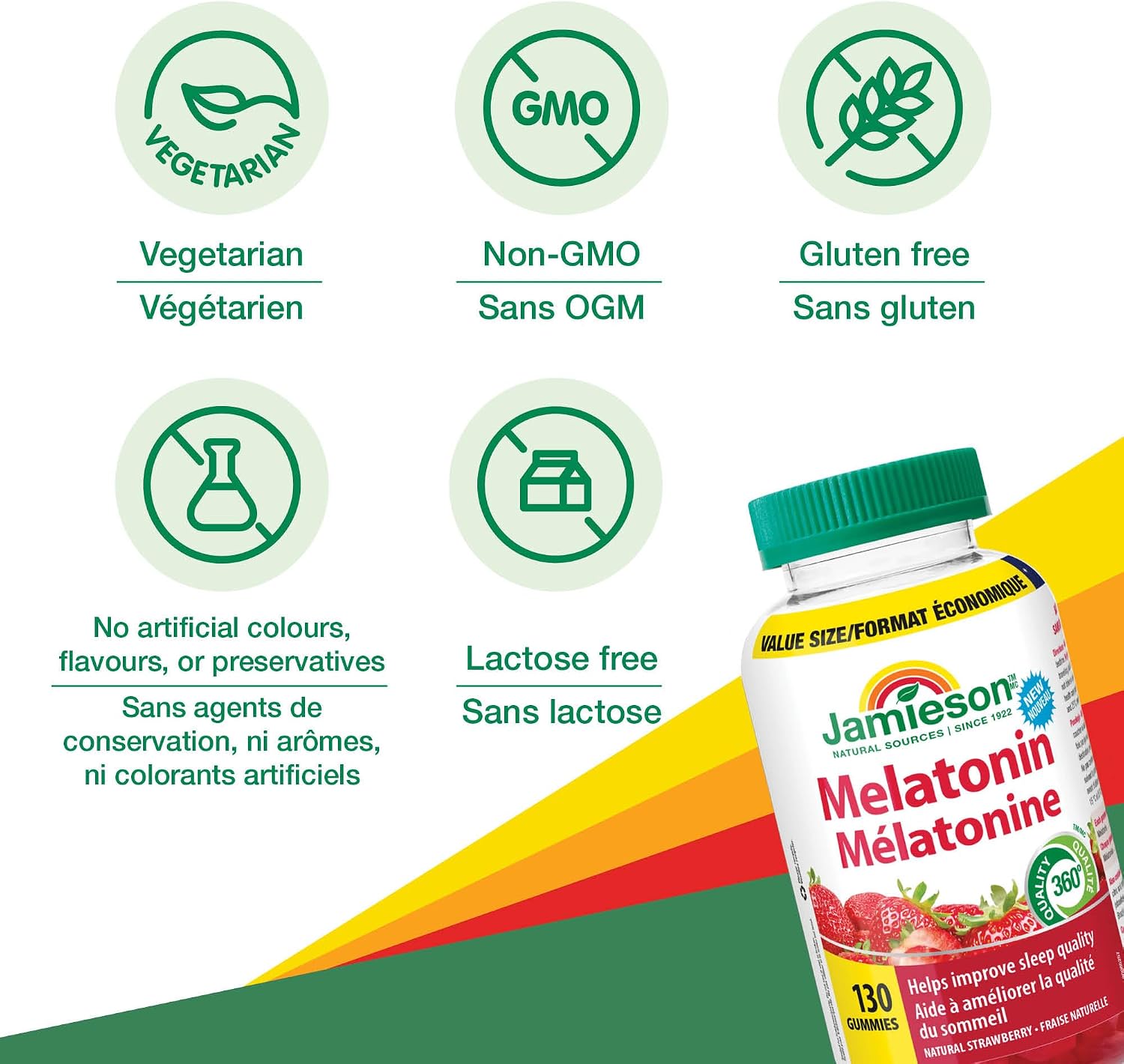Detalle de Jamieson Melatonin 2.5 mg Gummies, Natural Strawberry, 130 Count
