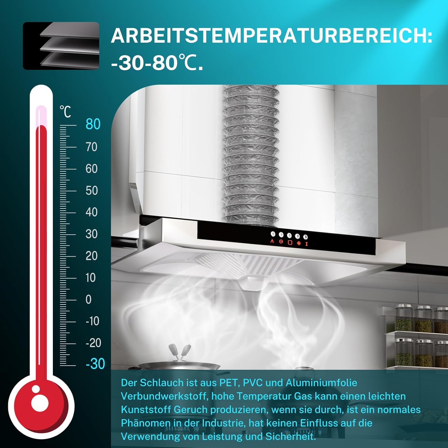Thumbnail 4 de HG Power 75 mm Abluftschlauch (5 m) flexibles PVC/Alu-Rohr mit Edelstahlklemmen für Abluft, Trockner & mobile Klimaanlage