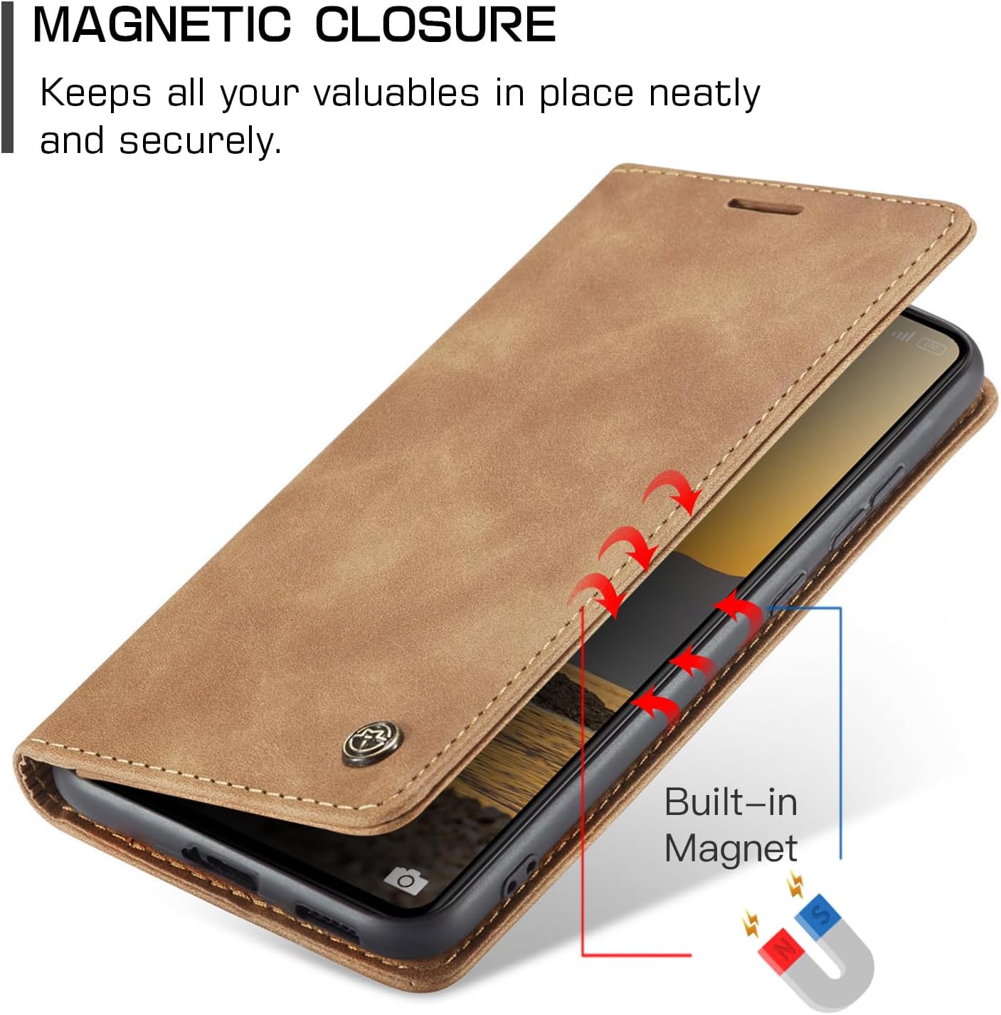 Thumbnail 5 de Monweicz Handyhülle für Xiaomi Redmi Note 13 Pro 5G – Premium Leder-Flipcase mit Magnetverschluss, Kartenfach & Standfunktion (braun)