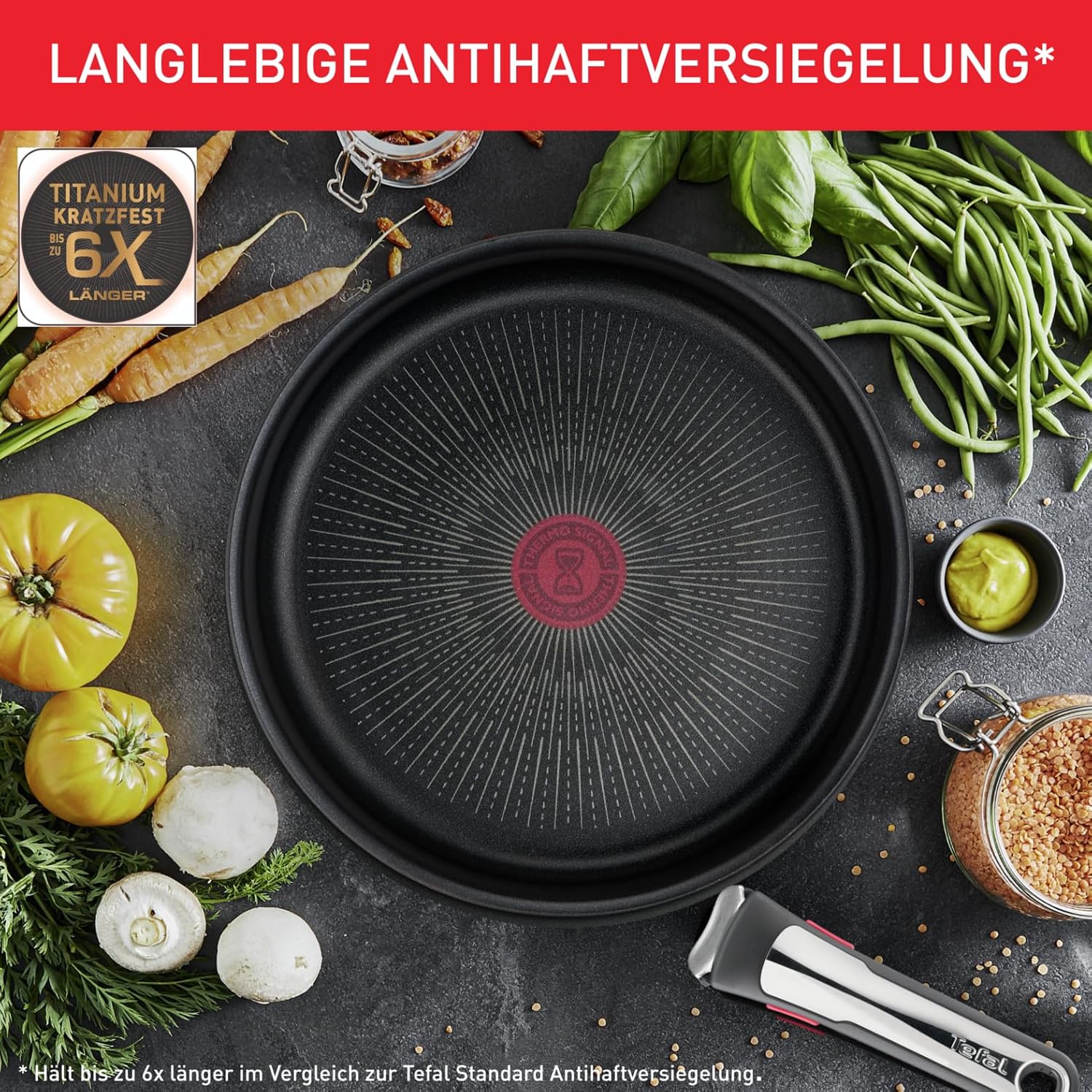 Detalle de Tefal Ingenio Unlimited On 3-teiliges Pfannenset mit abnehmbarem Griff, 24/28 cm – induktionsgeeignet