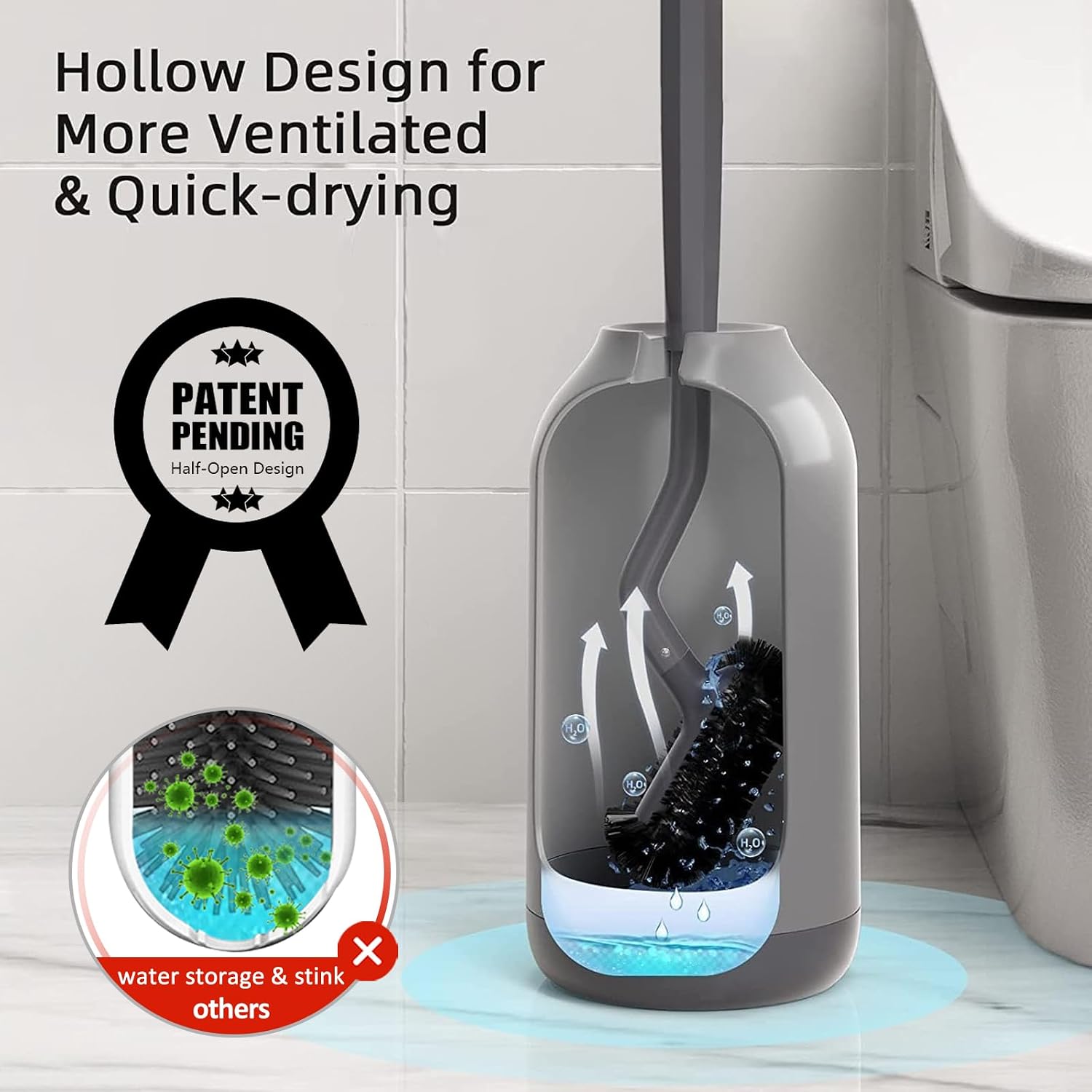 Thumbnail 3 de HAMITOR Toilet Bowl Brush Holder Toilet Brush Set, S-Shaped Head, Grey