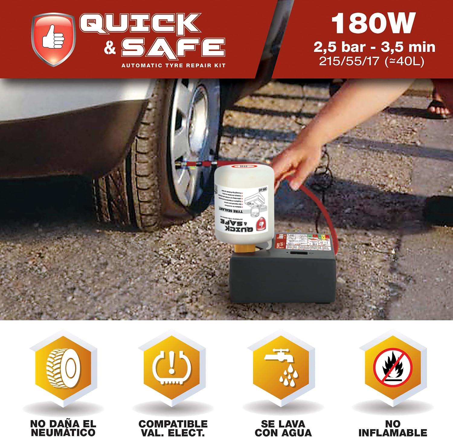 Thumbnail 3 de Quick&Safe Kit Anti crevaison Automatique 450 ml — Réparation et gonflage intégrés