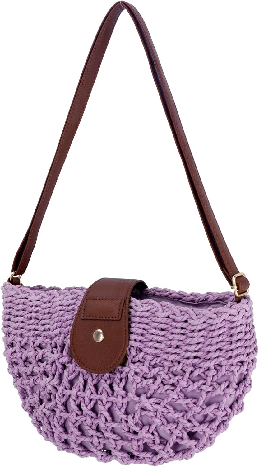 Detalle de juctshee Woven Crossbody Bag for Women – Compact, Lightweight Taupe Boho Shoulder Bag