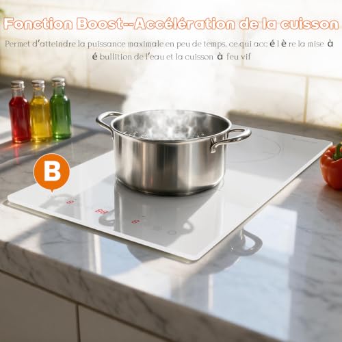Detalle de Karinear Plaque Induction Blanc 2 Feux – 3500 W, Boost, Pratique et Facile à installer