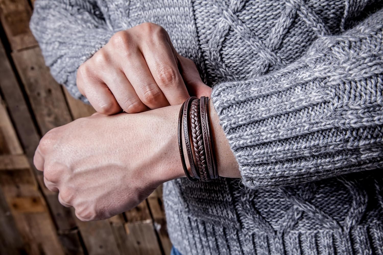 Thumbnail 4 de SERASAR Bracelet en Cuir Noir Marron