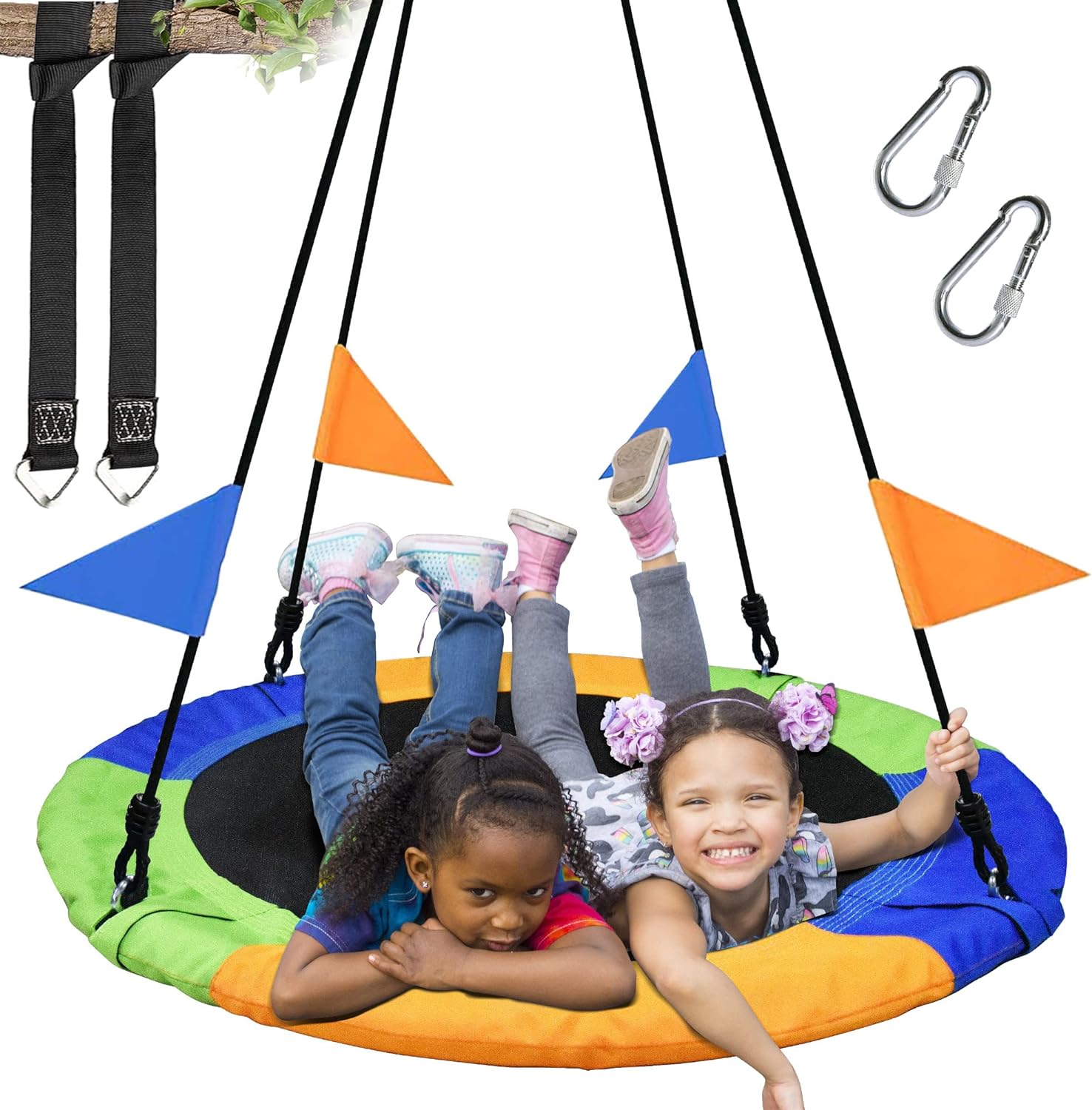 Detalle de PACEARTH 40 Inch Flying Saucer Tree Swing Seat (900 lb capacity) with Adjustable Braided Ropes