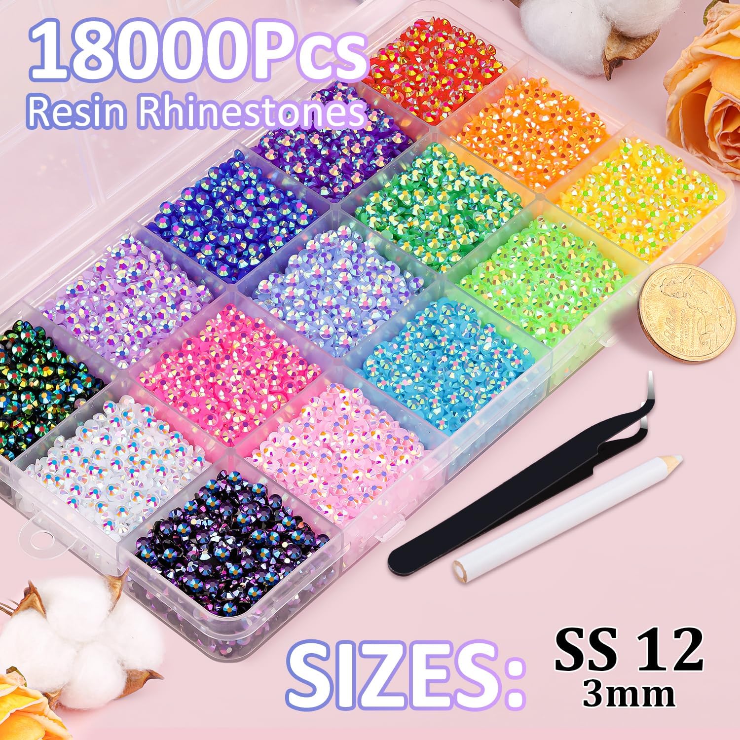 Thumbnail 1 de 18000Pcs Resin Jelly Rhinestones for Bedazzling – Multicolor 3mm with B7000 Glue Kit