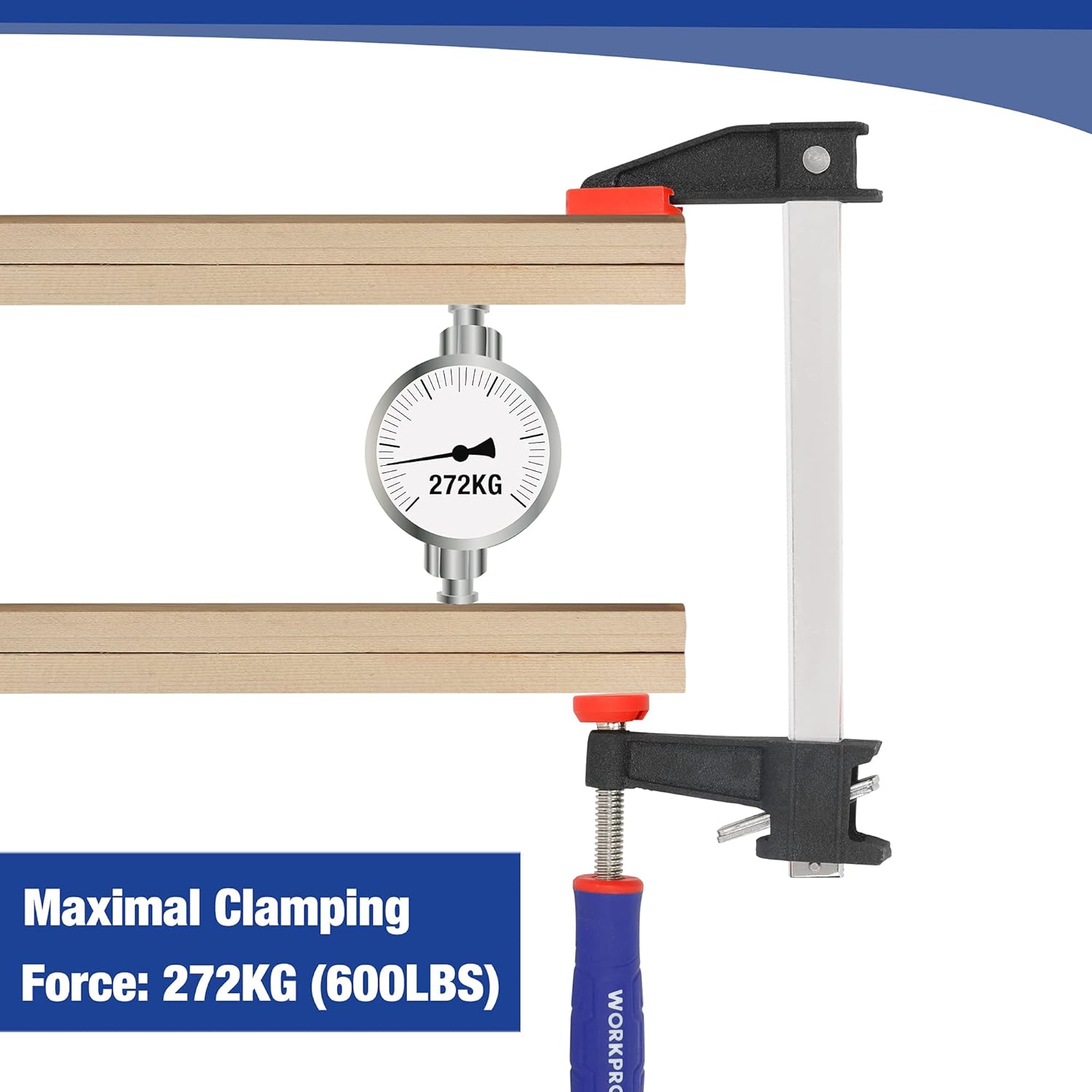 Detalle de WORKPRO Jeu de serre-joints métalliques à libération rapide – 2 pièces, largeur de serrage 300 mm, force max 272 kg