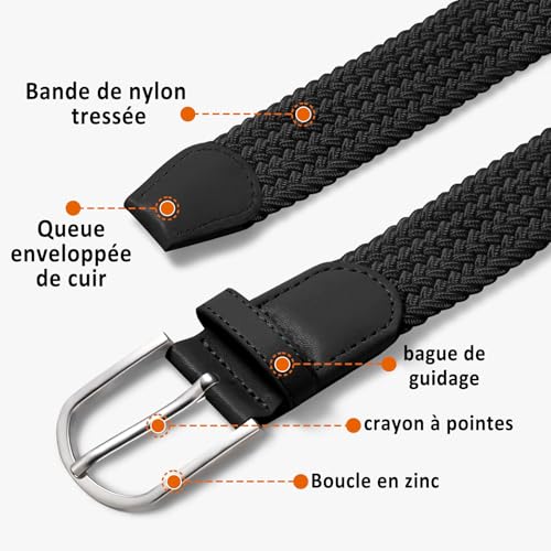 Thumbnail 4 de TANGCHAO Ceinture tissu tressé élastique extensible – Ceinture unisexe pour homme et femme