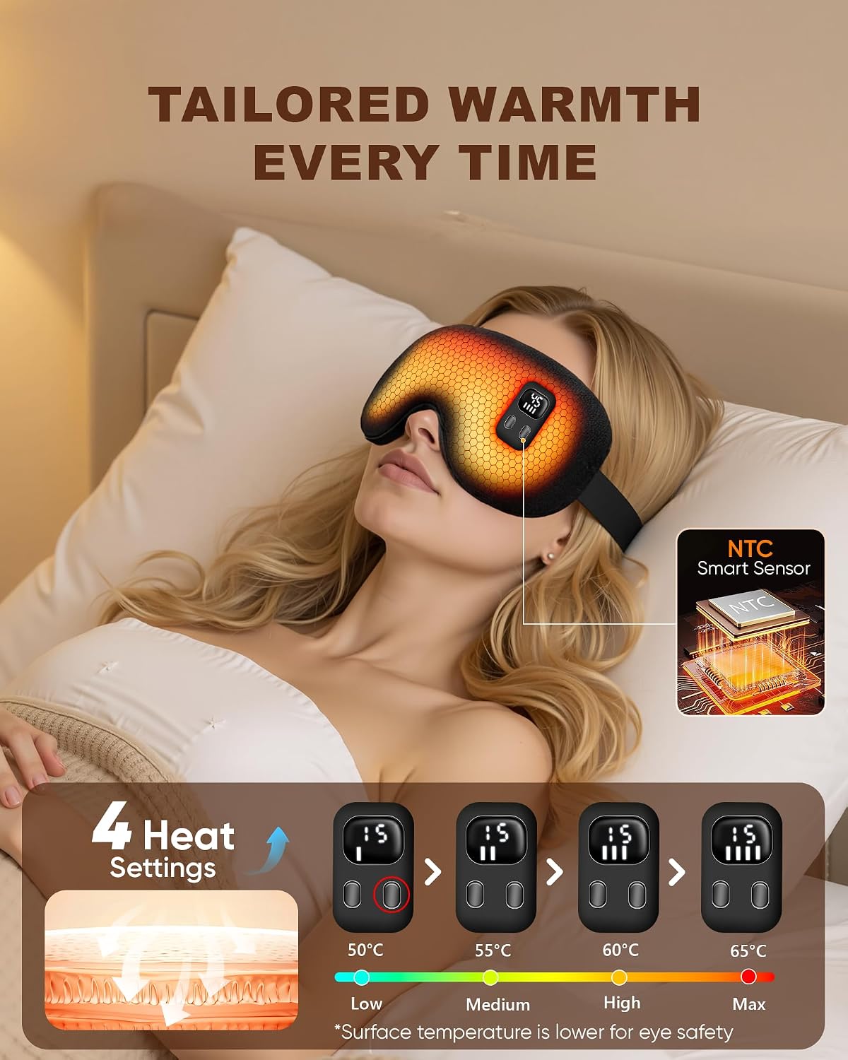 Detalle de Heated Eye Mask Upgrade: Cordless Warm Eye Compress with Adjustable Heat