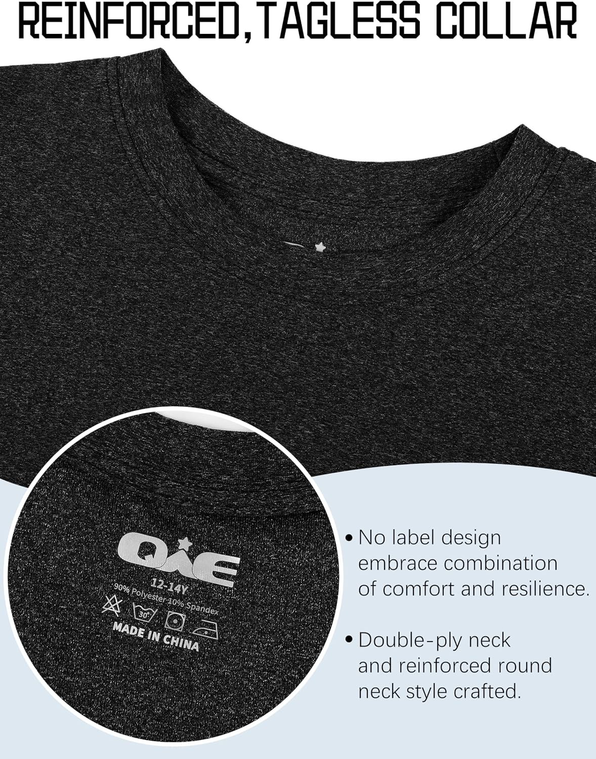 Detalle de QWE 5-Pack Boys Dry-Fit Shirts (Youth Activewear Short Sleeve Tees, 5–18)