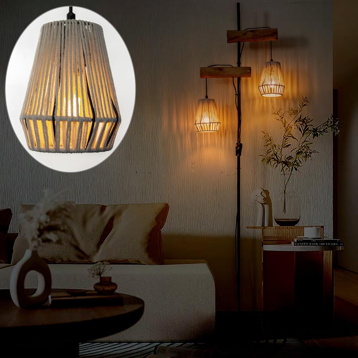 Thumbnail 3 de Osasy Stehlampe Vintage Boho Rattan 169 cm