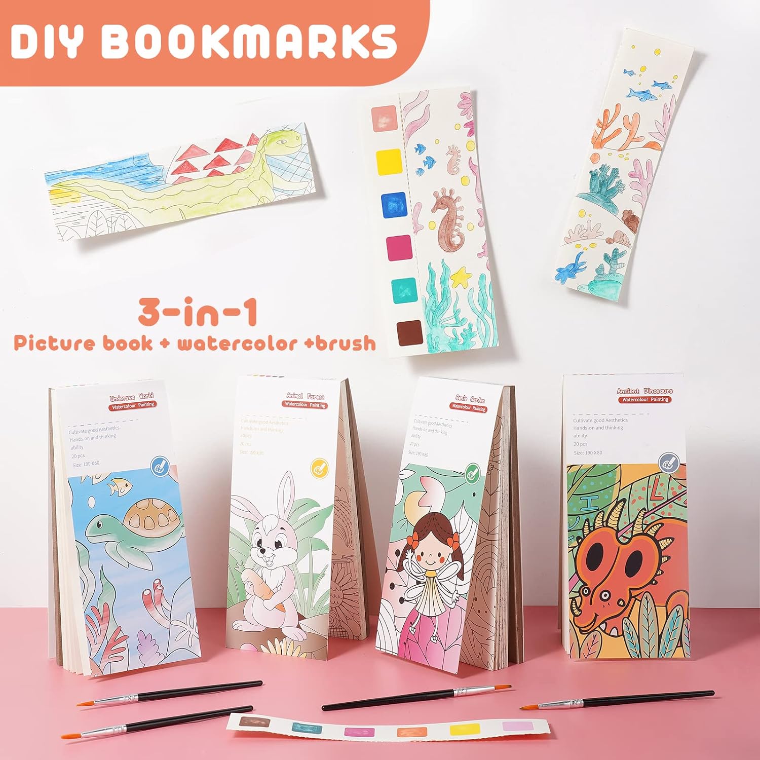 Detalle de Cavnewt Pocket Watercolor Painting Book – 21 Pages Travel Set for Kids 3–8