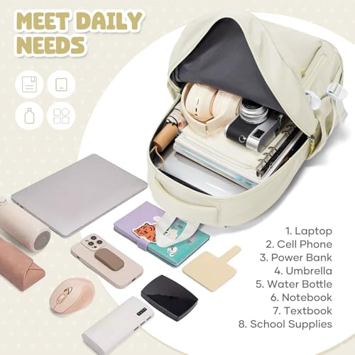 Thumbnail 3 de HYC00 School Bag for Teenagers – 20L, 14-Inch Laptop, Water-Resistant Beige Rucksack