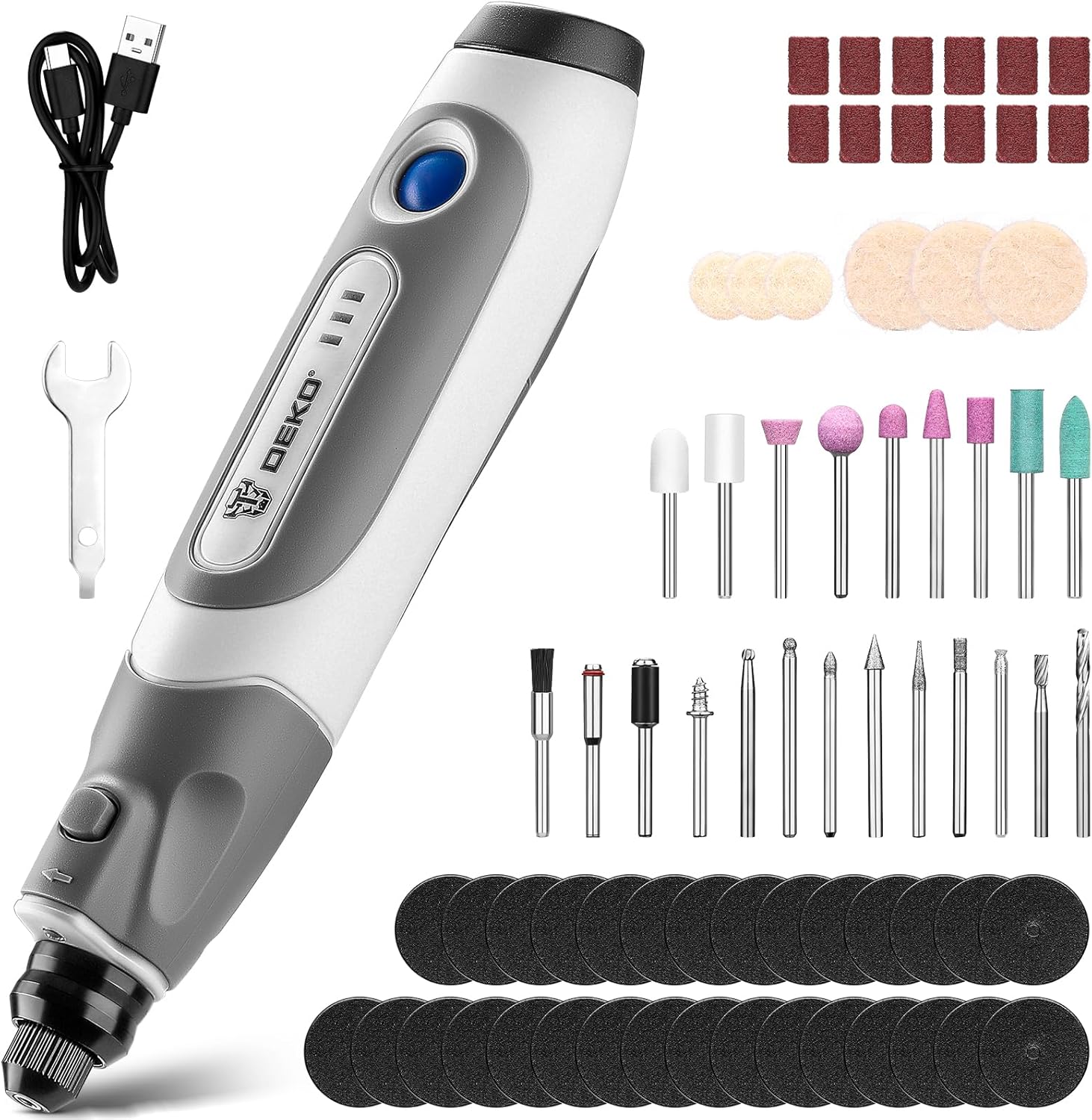 Detalle de DEKOPRO 3.6V Mini Cordless Rotary Tool with Variable Speed Display (Type-C) + 70 Accessories
