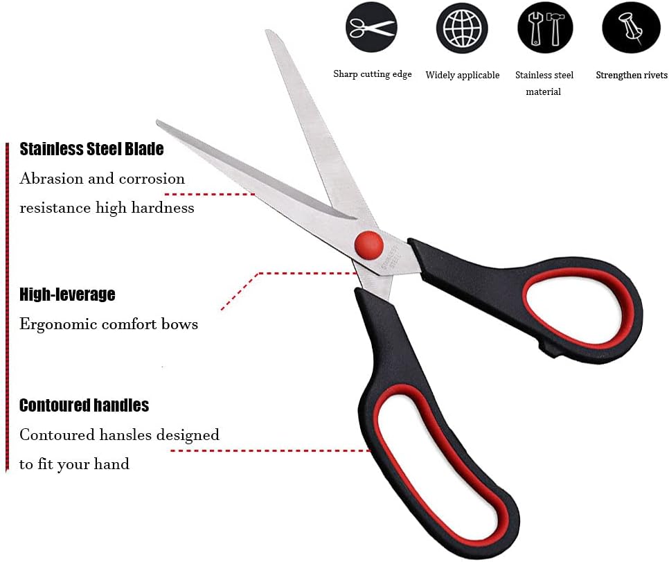 Detalle de Dice red J001 Multipurpose Scissors, 8.5-Inch, Stainless Steel, 5-Pack