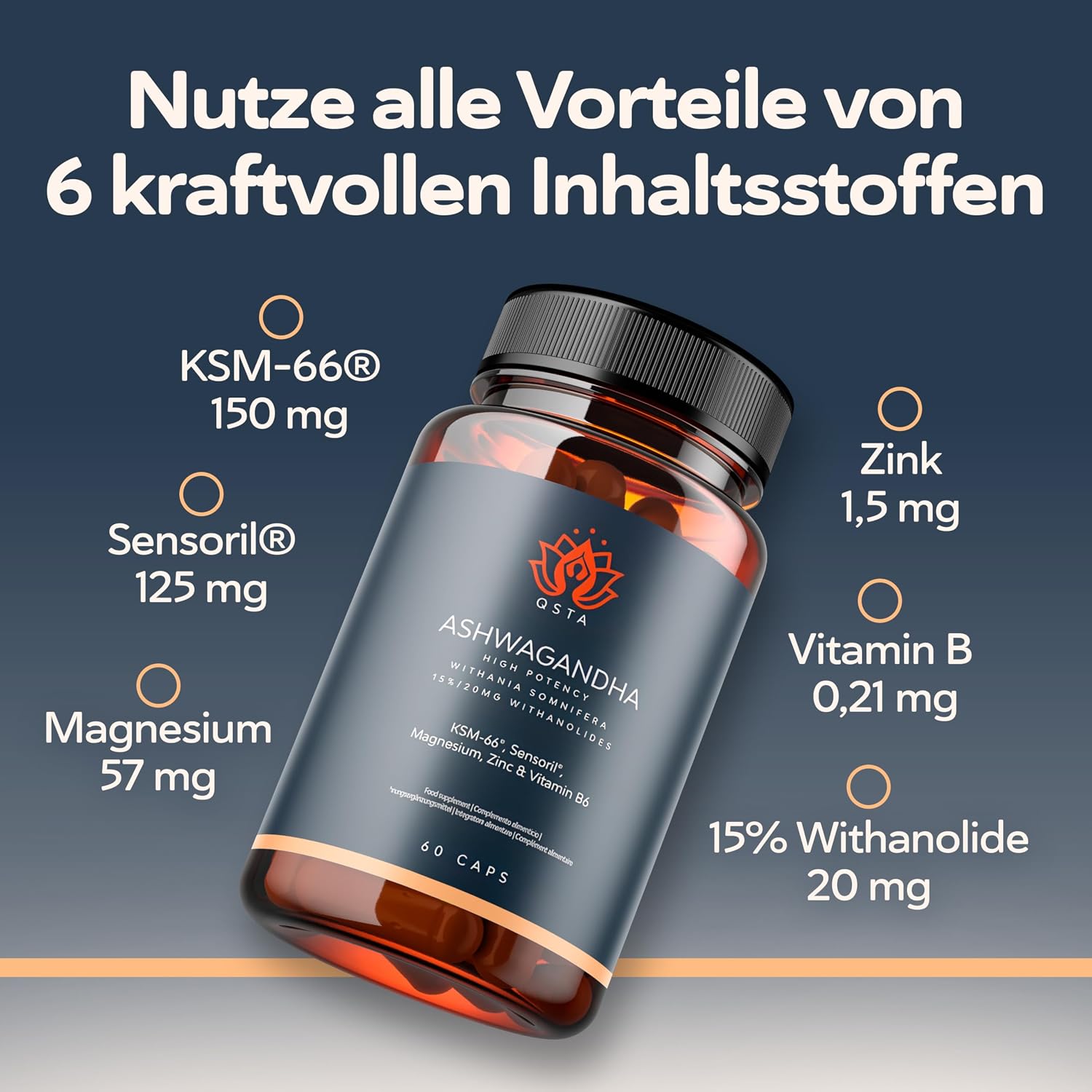 Detalle 2 de Ashwagandha KSM-66 Kapseln 2 Monate