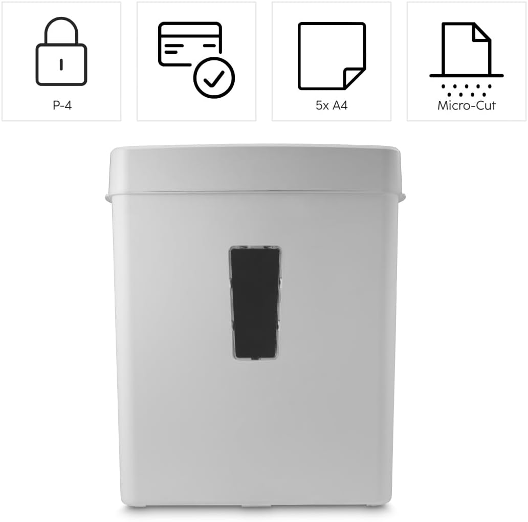 Detalle de Hama Aktenvernichter P5 T2 E2 O1 – Mikroschnitt, DSGVO-konform, 13 l Behälter, Einzug für CDs/DVDs/Plastikkarten