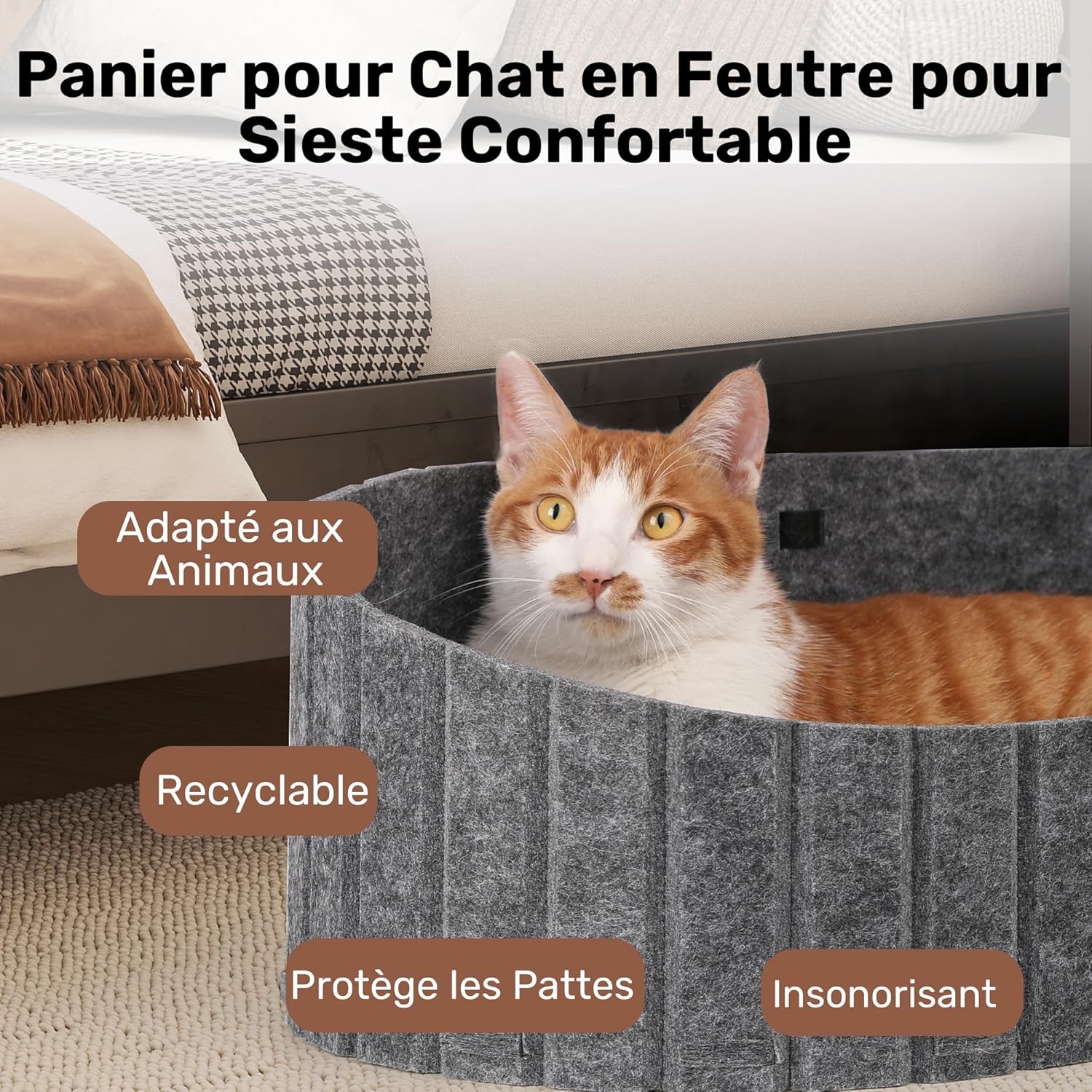 Thumbnail 5 de FUKUMARU Lit pour chats d’intérieur ovale en feutre (61 cm) gris
