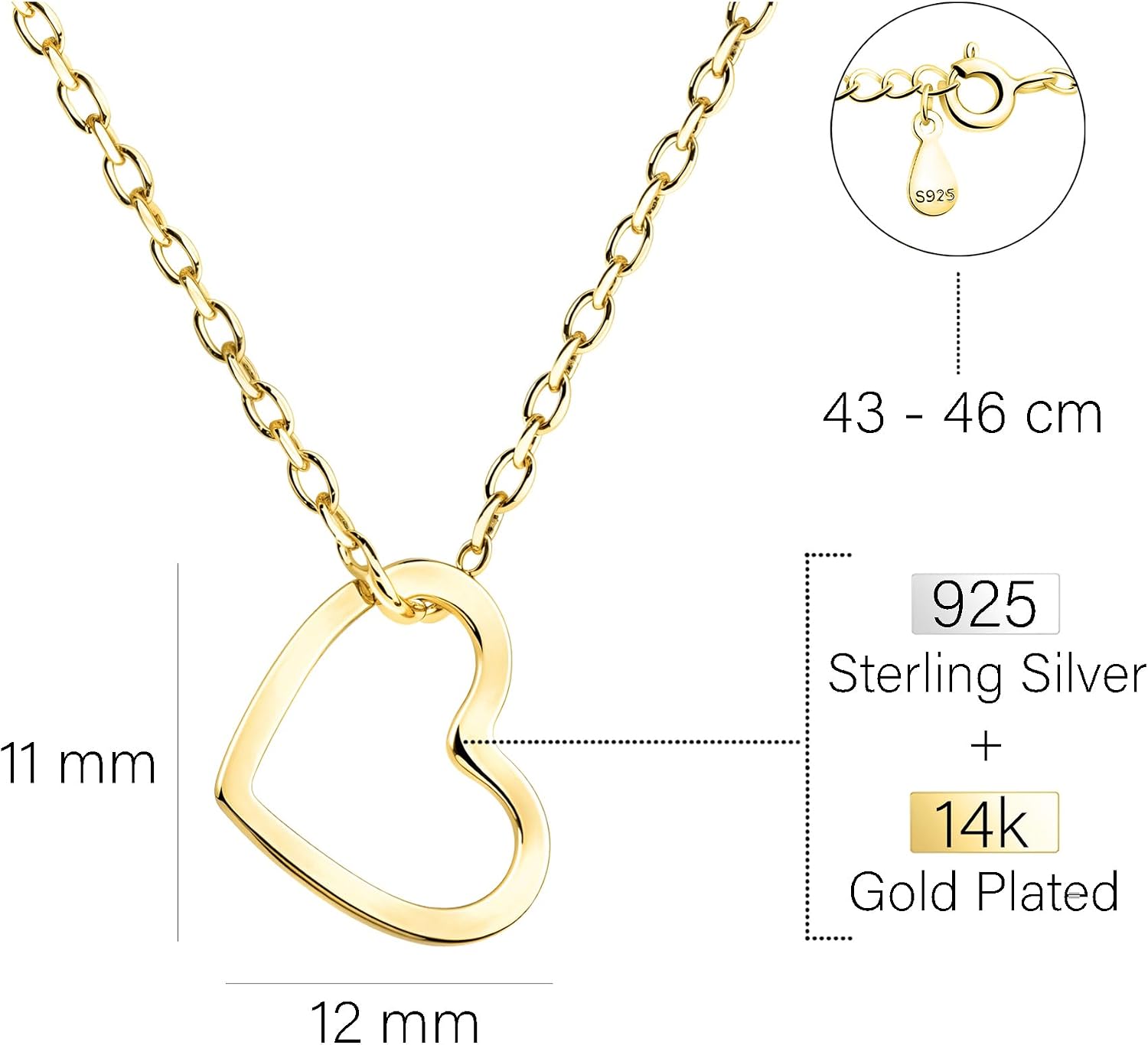 Detalle de SOFIA MILANI Damen Halskette 925 Silber – Herz-Anhänger, verstellbar 43–46 cm