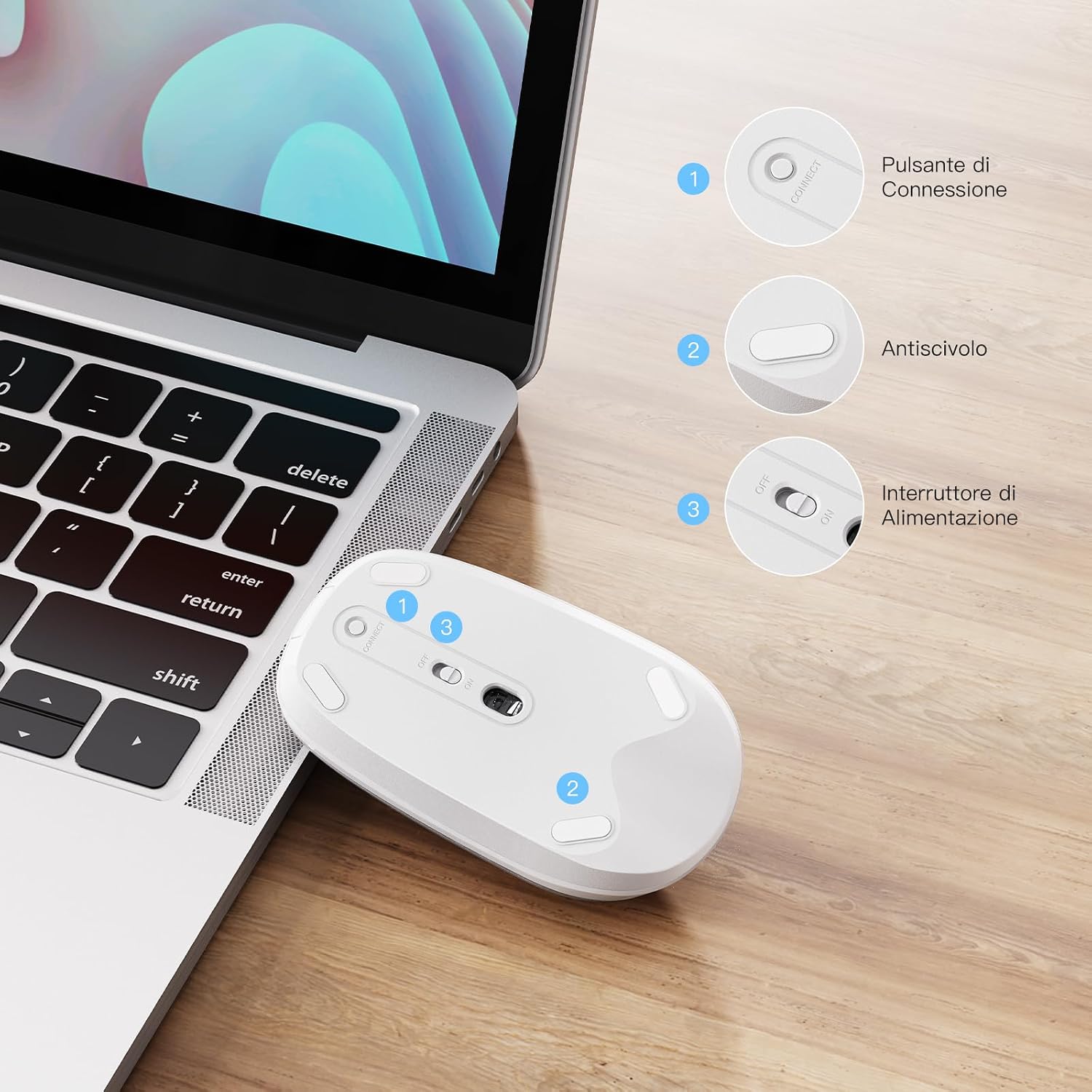 Thumbnail 4 de OMOTON Mouse Bluetooth per Mac OS Bianco