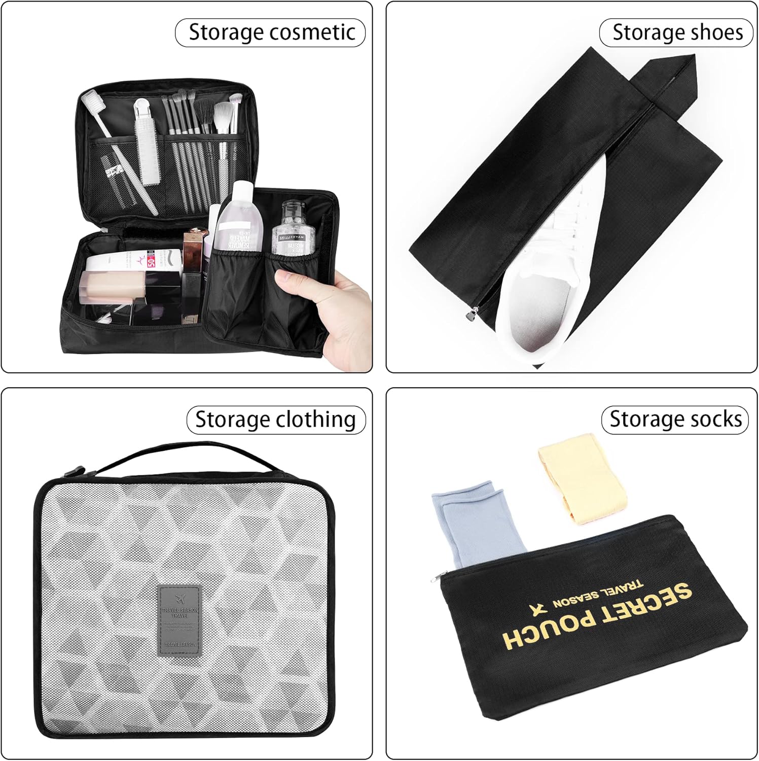 Detalle de Coolzon Organizer Valigie Viaggio Set 8 pezzi per valigia (cubi e borse), nero