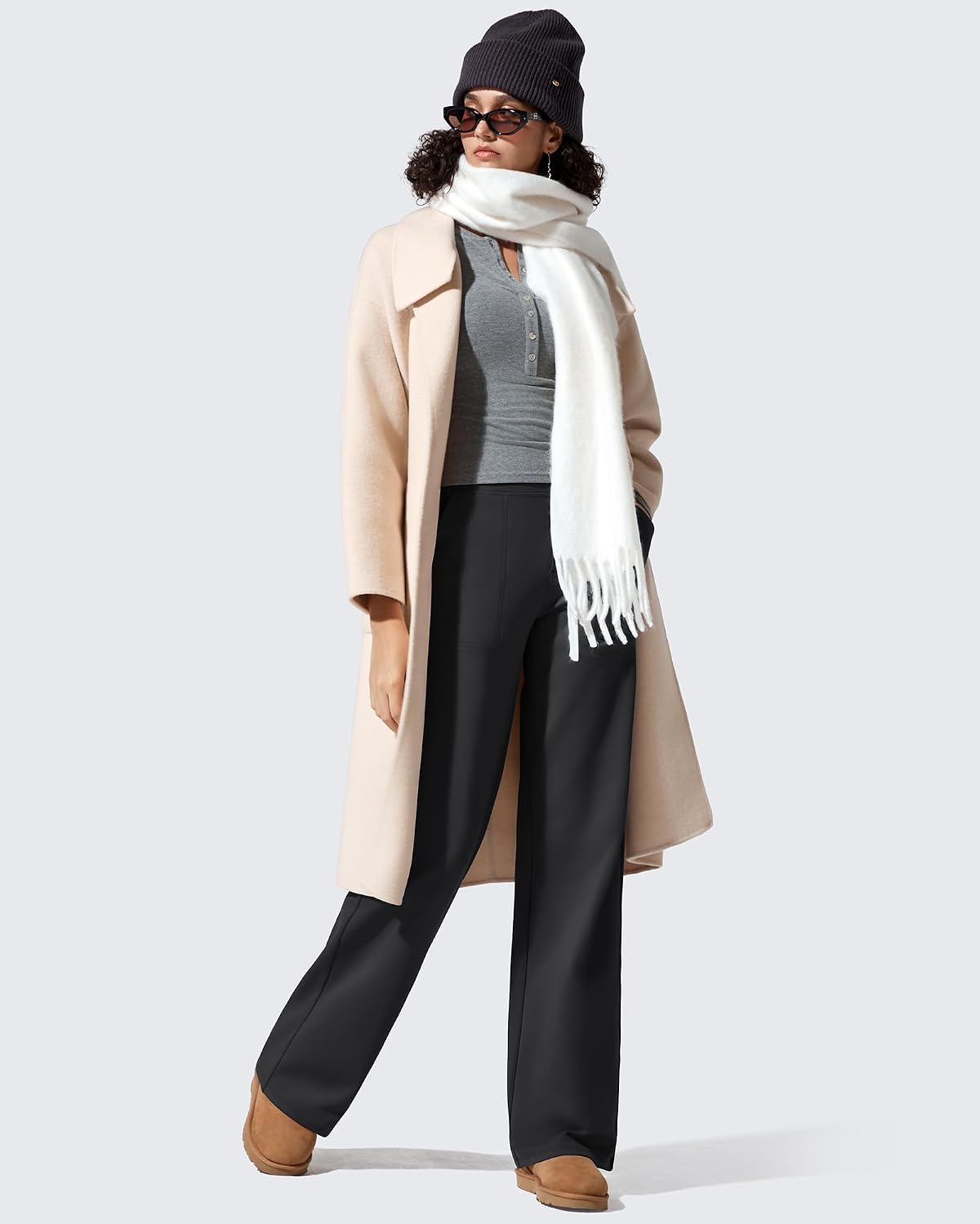 Detalle de G4Free EverGoing Fleece-Lined Wide-Leg Pants for Women, 4-Way Stretch