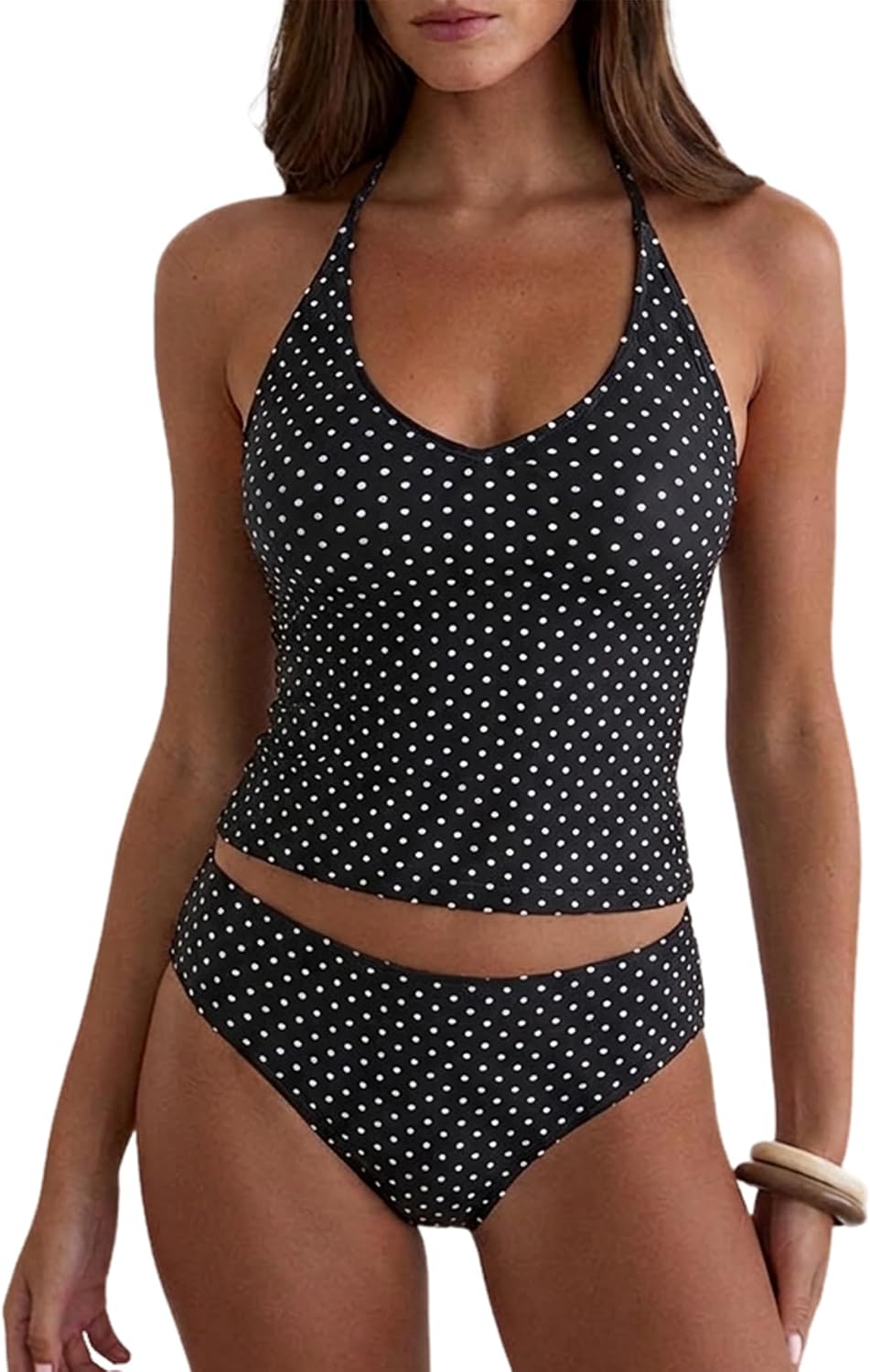 Detalle de Zaful Women's Flowy Floral Tankini Swimsuits with Halter Neck, Tummy Control, Polka Dot & Striped Two-Piece