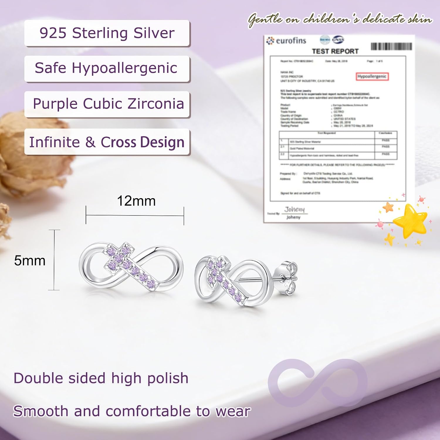 Detalle de Zolkamery 925 Sterling Silver Star Heart Bow Infinity Stud Earrings