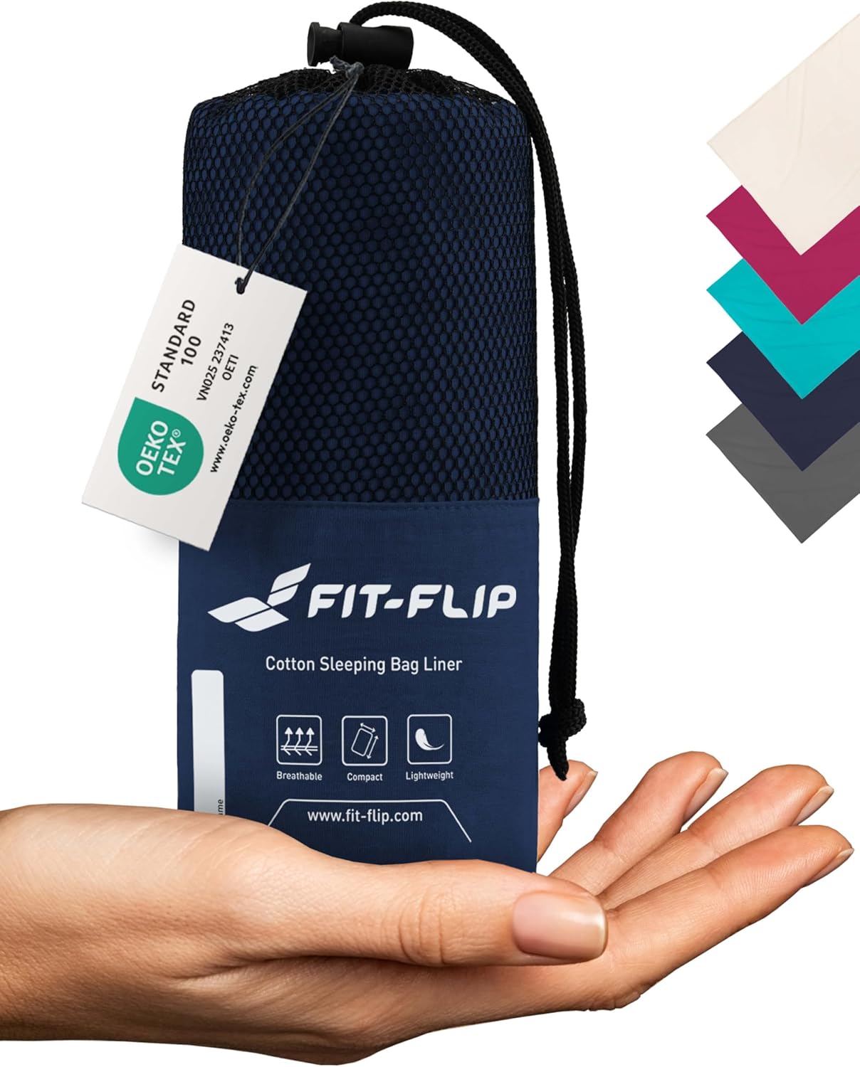 Detalle de Fit-Flip Hüttenschlafsack Inlett aus Baumwolle – ultraleicht & kompakt