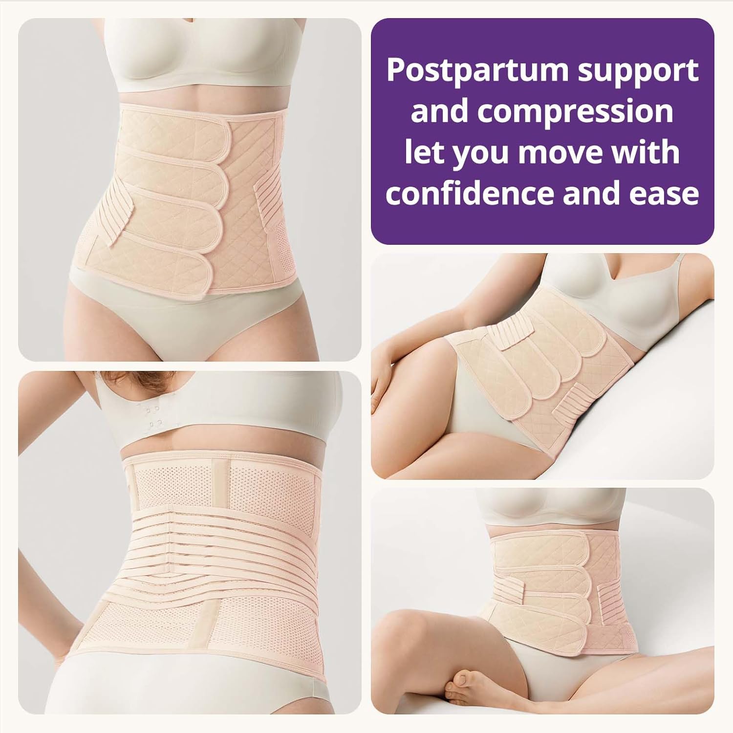 Detalle de JOYNCLEON Ceinture de Grossesse Post-Partum avec Bande Pelvienne – Ventre Plat et Soutien Abdominal Réglable (Beige, Medium, <50 kg) pour voie basse et Césarienne