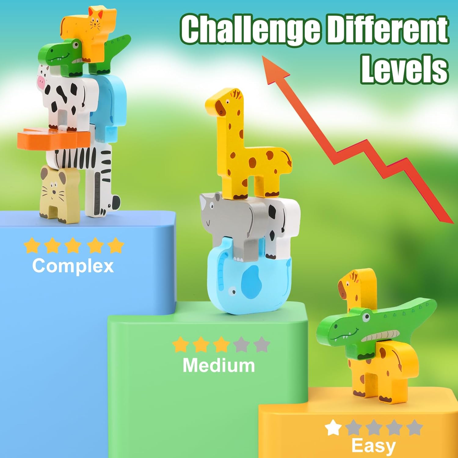 Thumbnail 1 de wokdsbl Animal Balance Wooden Toys for Toddlers – Montessori‑Style Animal Shape Stacker (9 Blocks) for 1–3+ Years