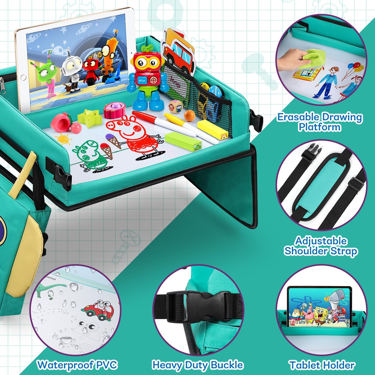 Detalle 2 de COOLJOY 2 In 1 Kinder Reisetisch, 5 Zeichenblätter