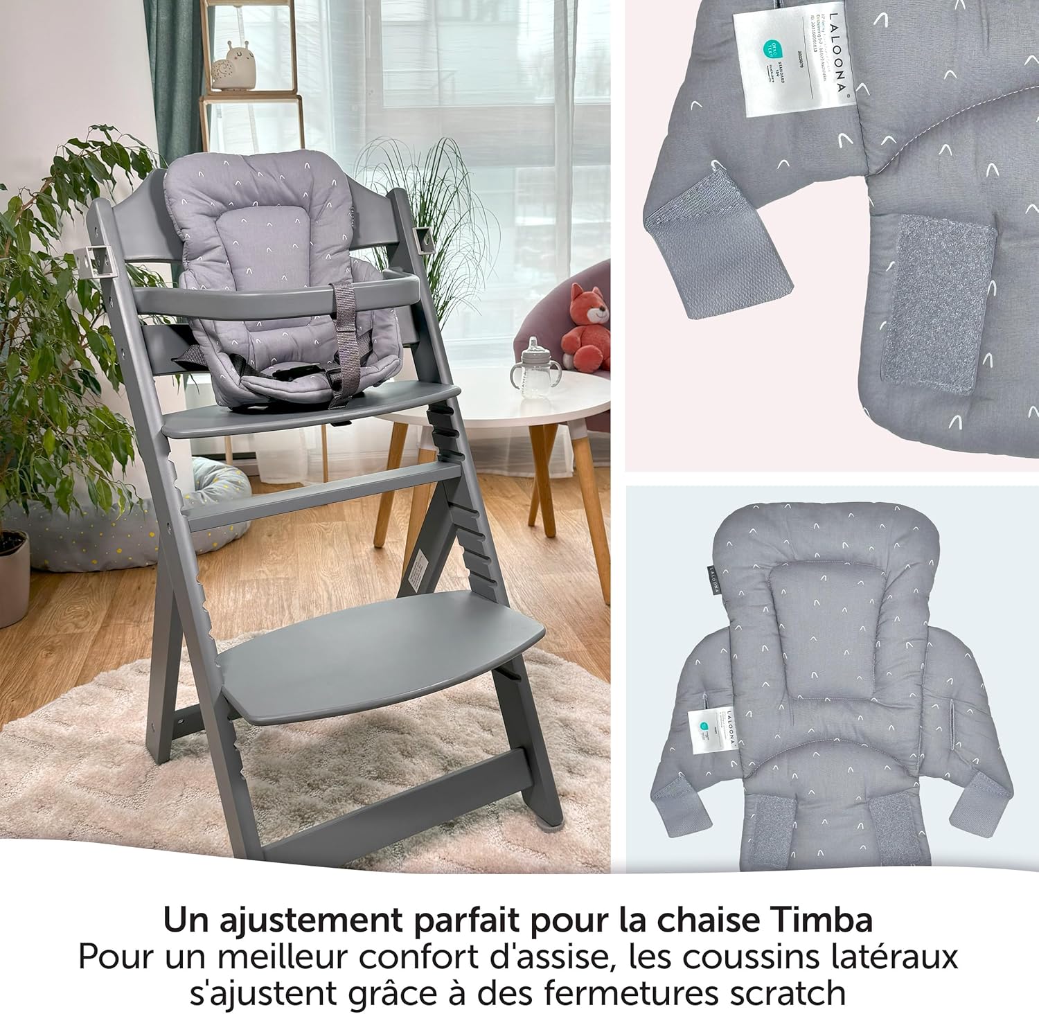 Thumbnail 2 de LaLoona réducteur pour chaise haute bébé Bebeconfort Timba (coussin d’assise moelleux) gris certifié OEKO-TEX