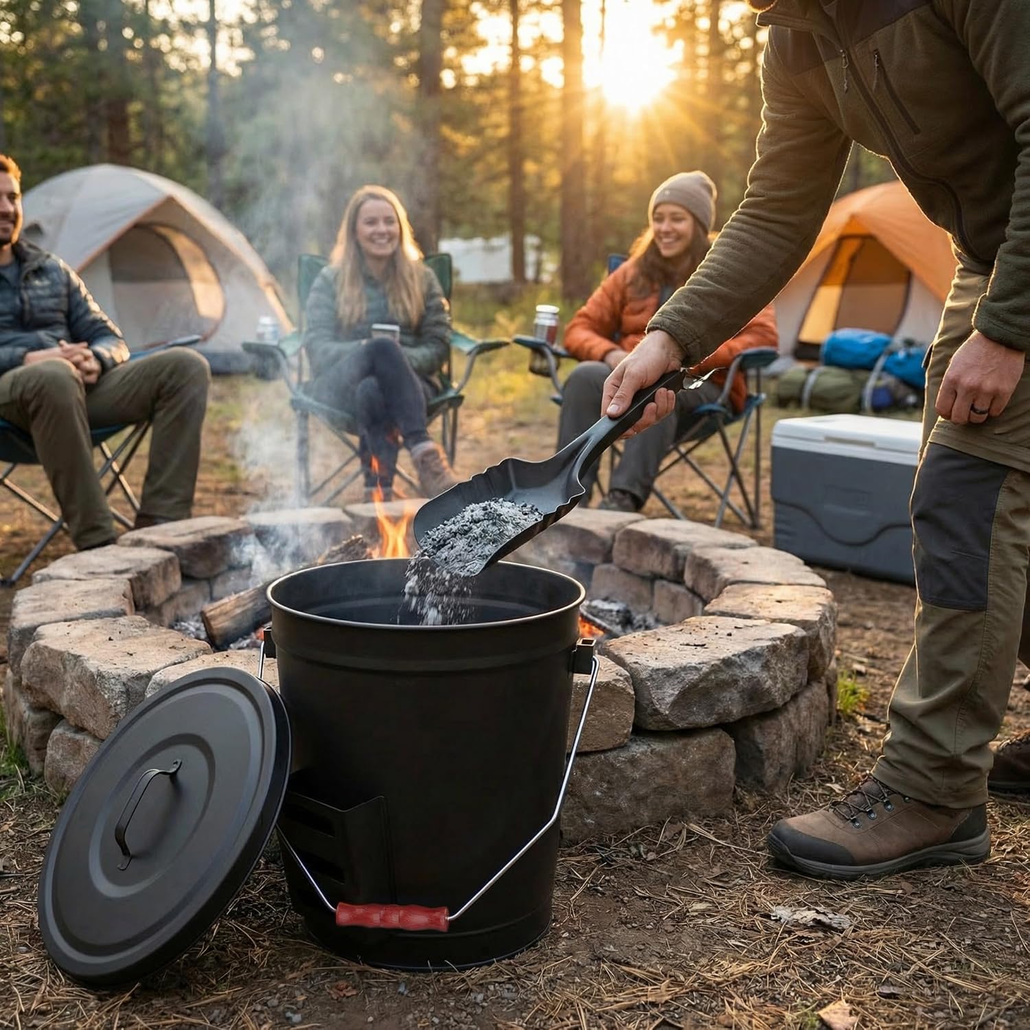 Thumbnail 6 de Ash Bucket - 4.75-Gallon Metal Bucket with Lid and Shovel for Fireplace or Firepit Ashes by Pure Garden (Black)