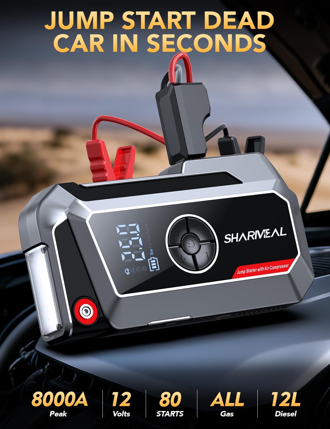 Detalle 2 de SHARMEAL 8000A Jump Starter Power Pack with 250 PSI Air Compressor