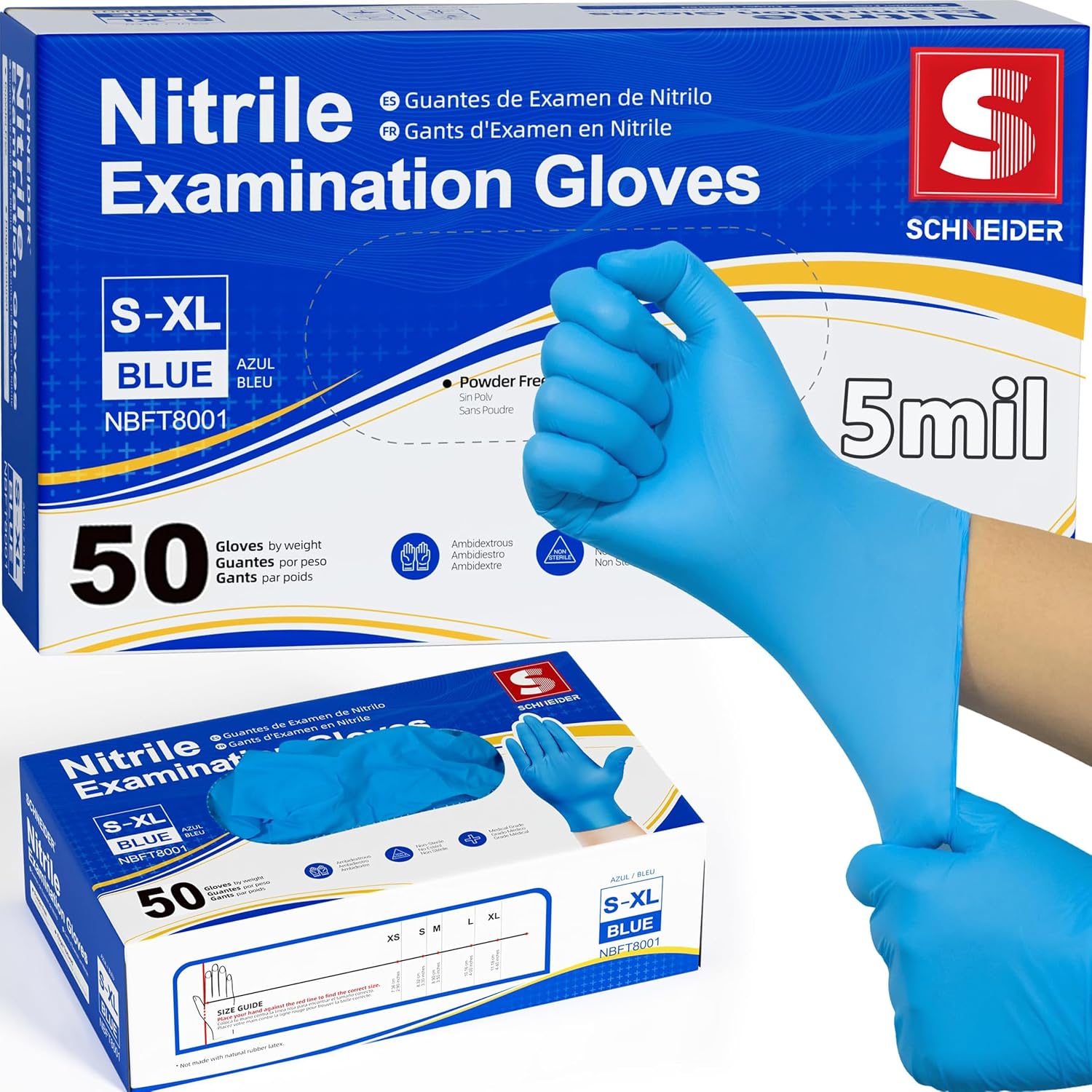 Detalle de Schneider NBFT80 Black Nitrile Exam Gloves, 5-Mil, Powder-Free