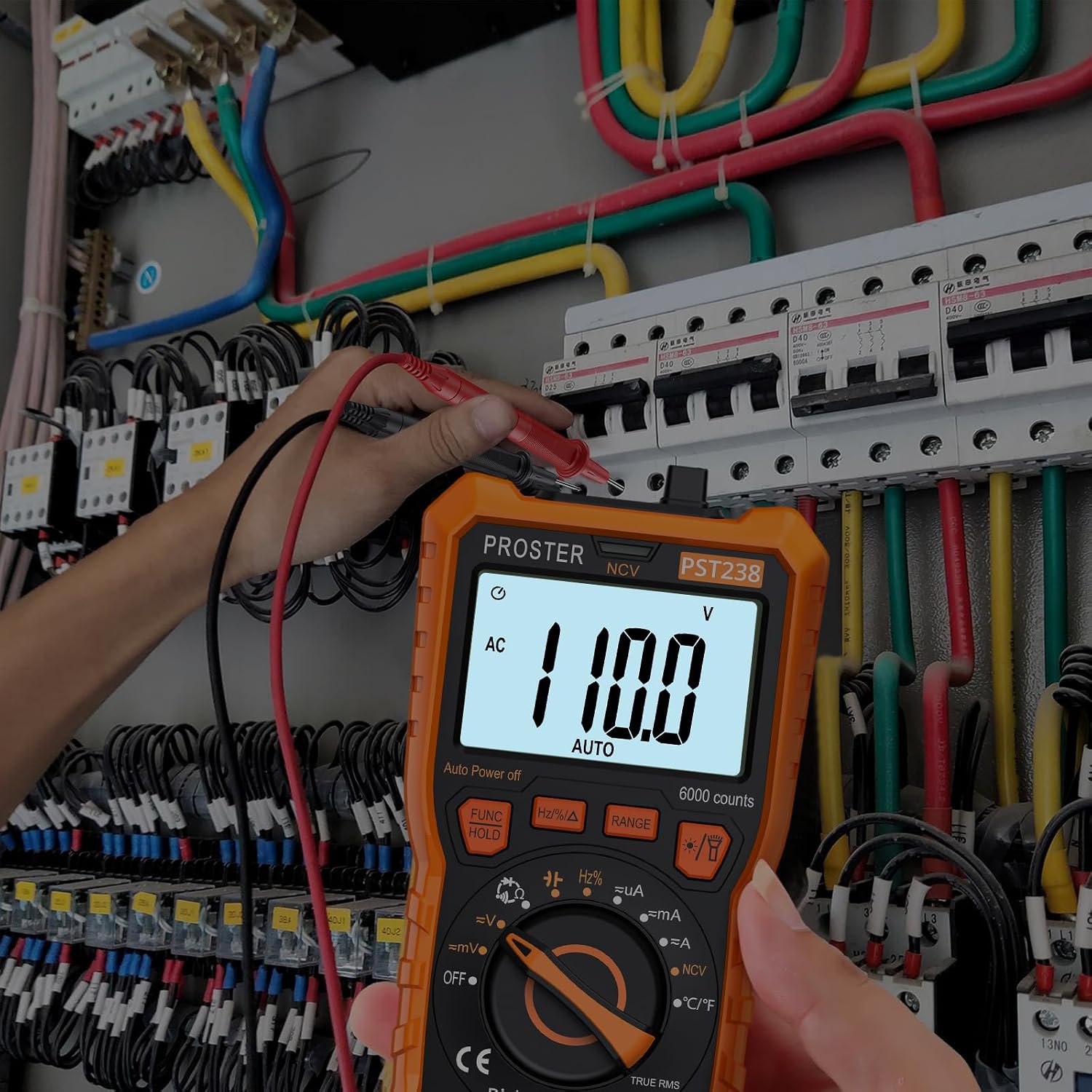 Detalle de Proster Digitales Multimeter 6000 Zähler TRMS Auto Range mit NCV – DC/AC Messgerät, Temperatur, Kapazität, Widerstand