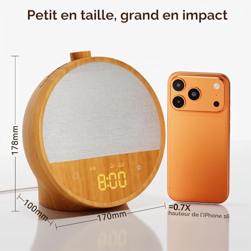 Detalle de blonbar Réveil à lumière du jour : réveil lumineux avec sons relaxants et ambiances RGB