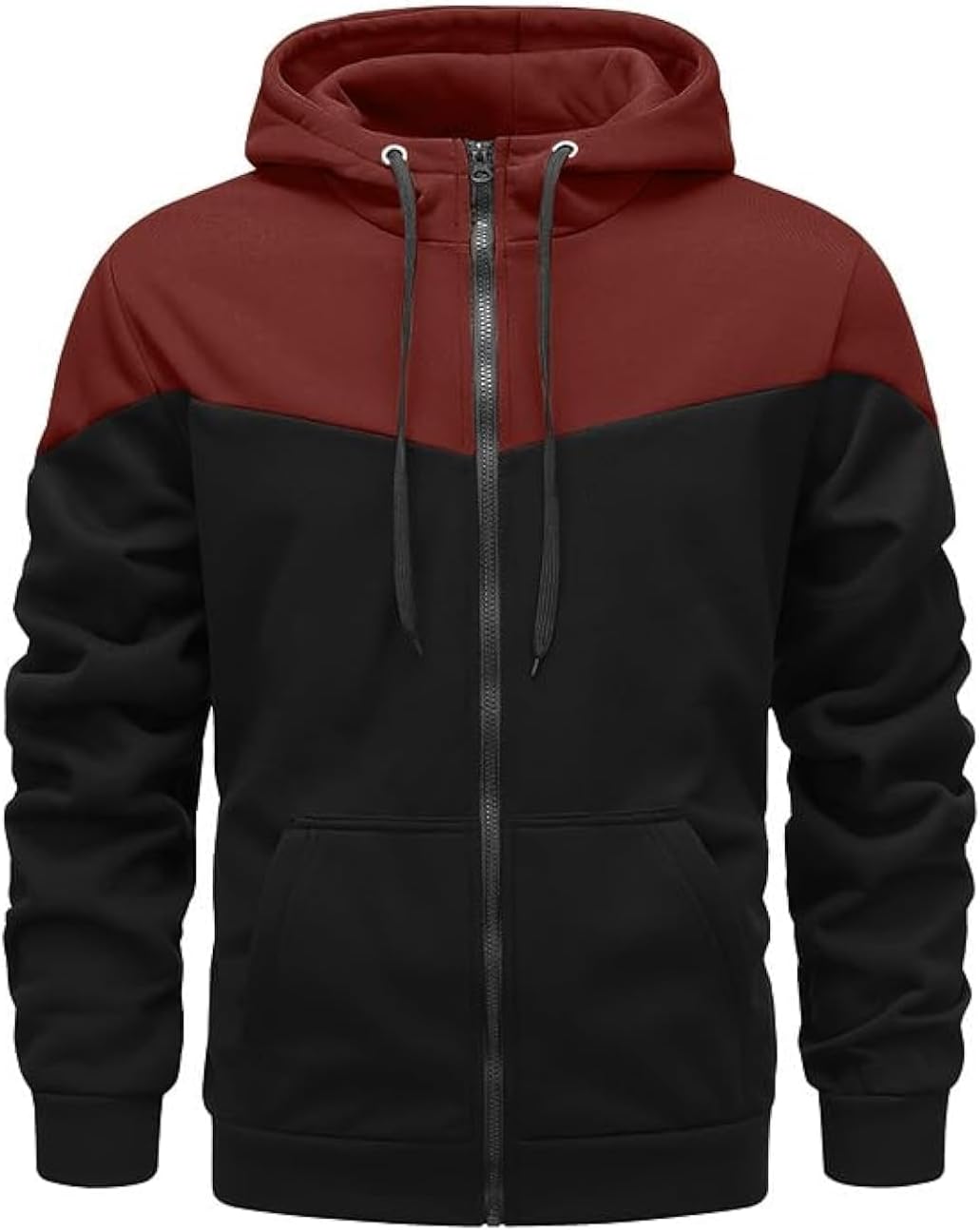 Detalle de Mens Fleece Zip Up Hooded Sweatshirt Patchwork – Casual Warm Hoodie